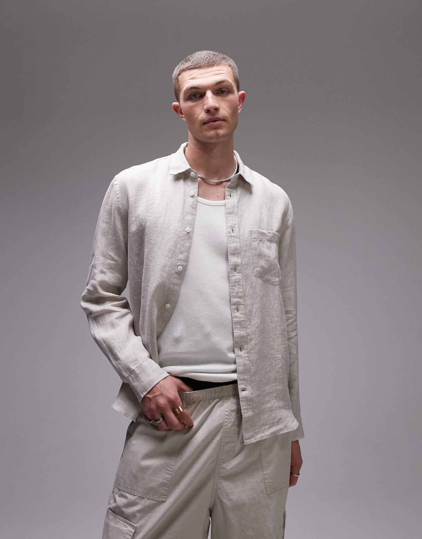 ARKET regular fit linen shirt in beige - ASOS Sample Sale