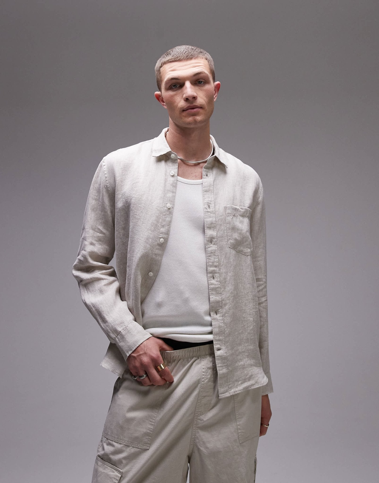 ARKET regular fit linen shirt in beige - ASOS Sample Sale