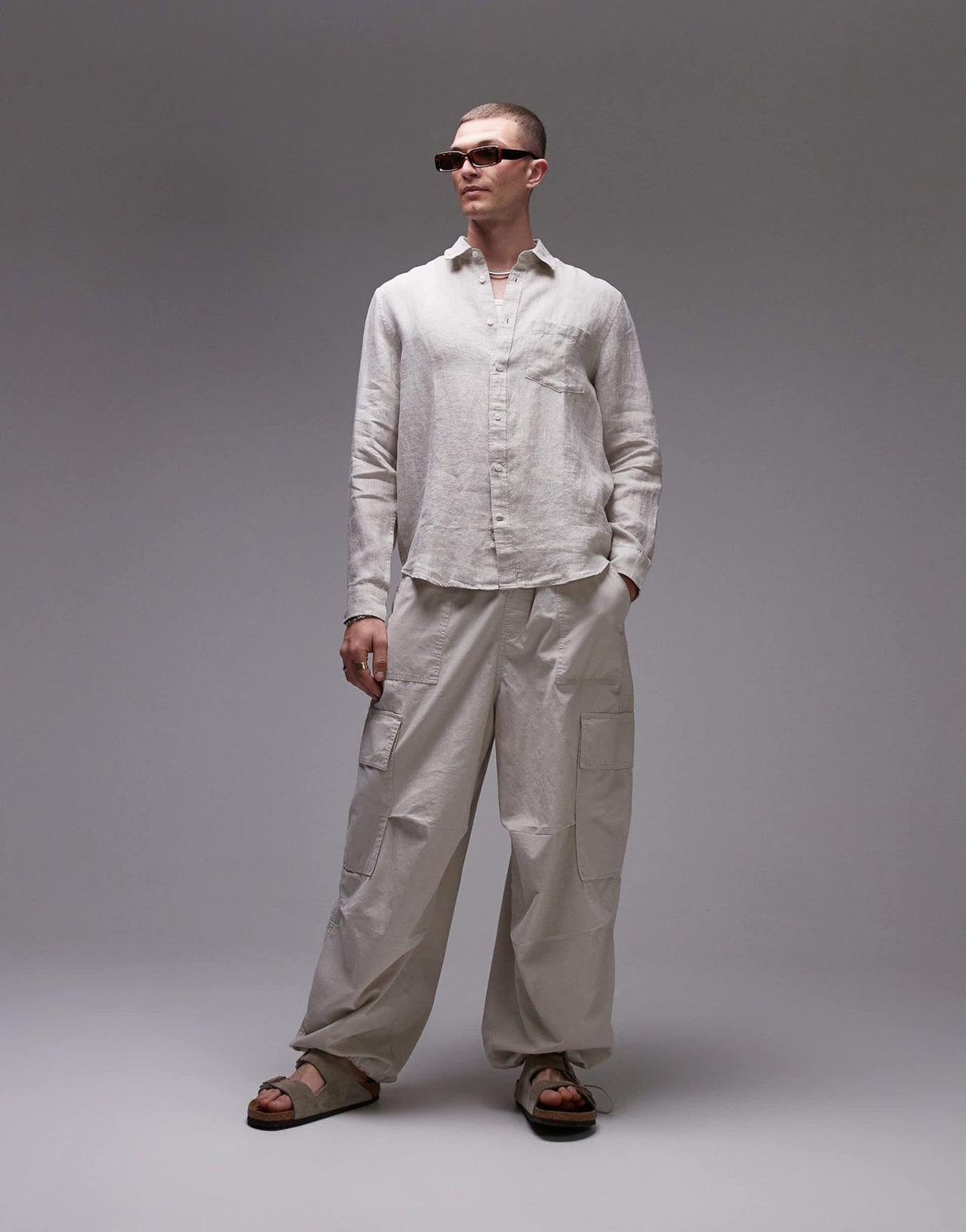 ARKET regular fit linen shirt in beige - ASOS Sample Sale