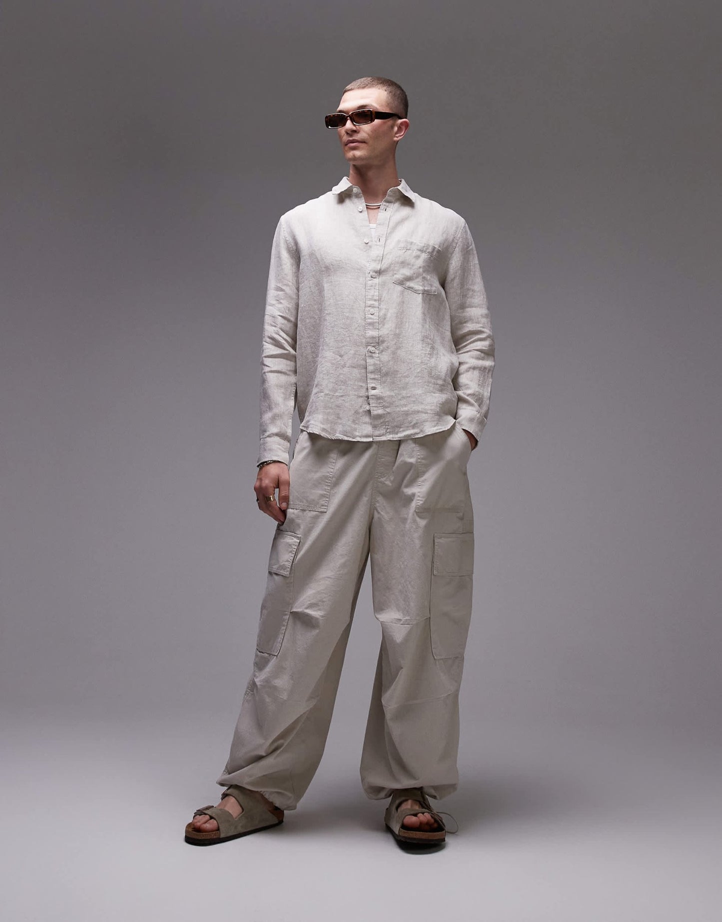 ARKET regular fit linen shirt in beige - ASOS Sample Sale