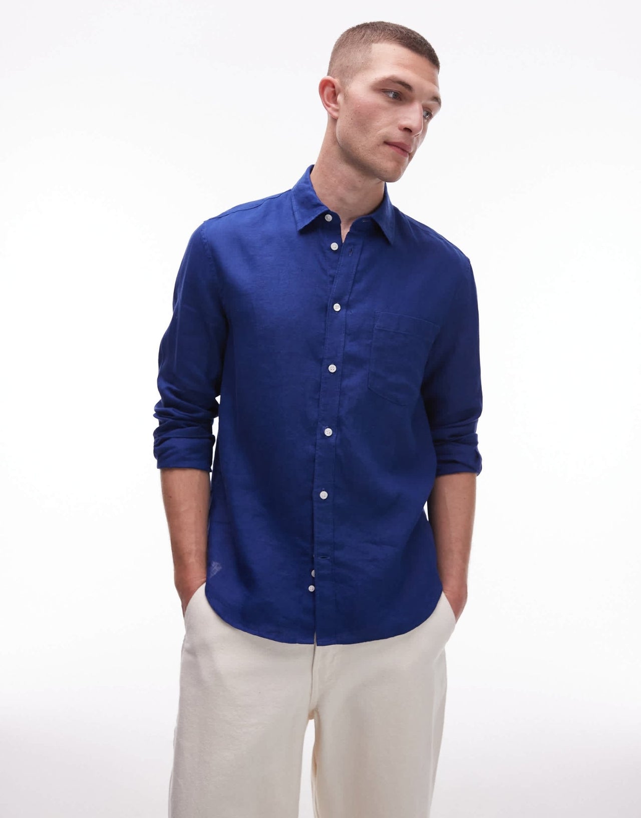 ARKET regular fit linen shirt in royal blue - ASOS Sample Sale