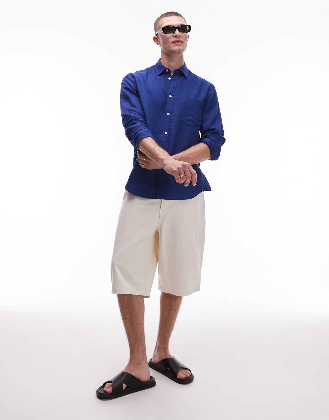 ARKET regular fit linen shirt in royal blue - ASOS Sample Sale