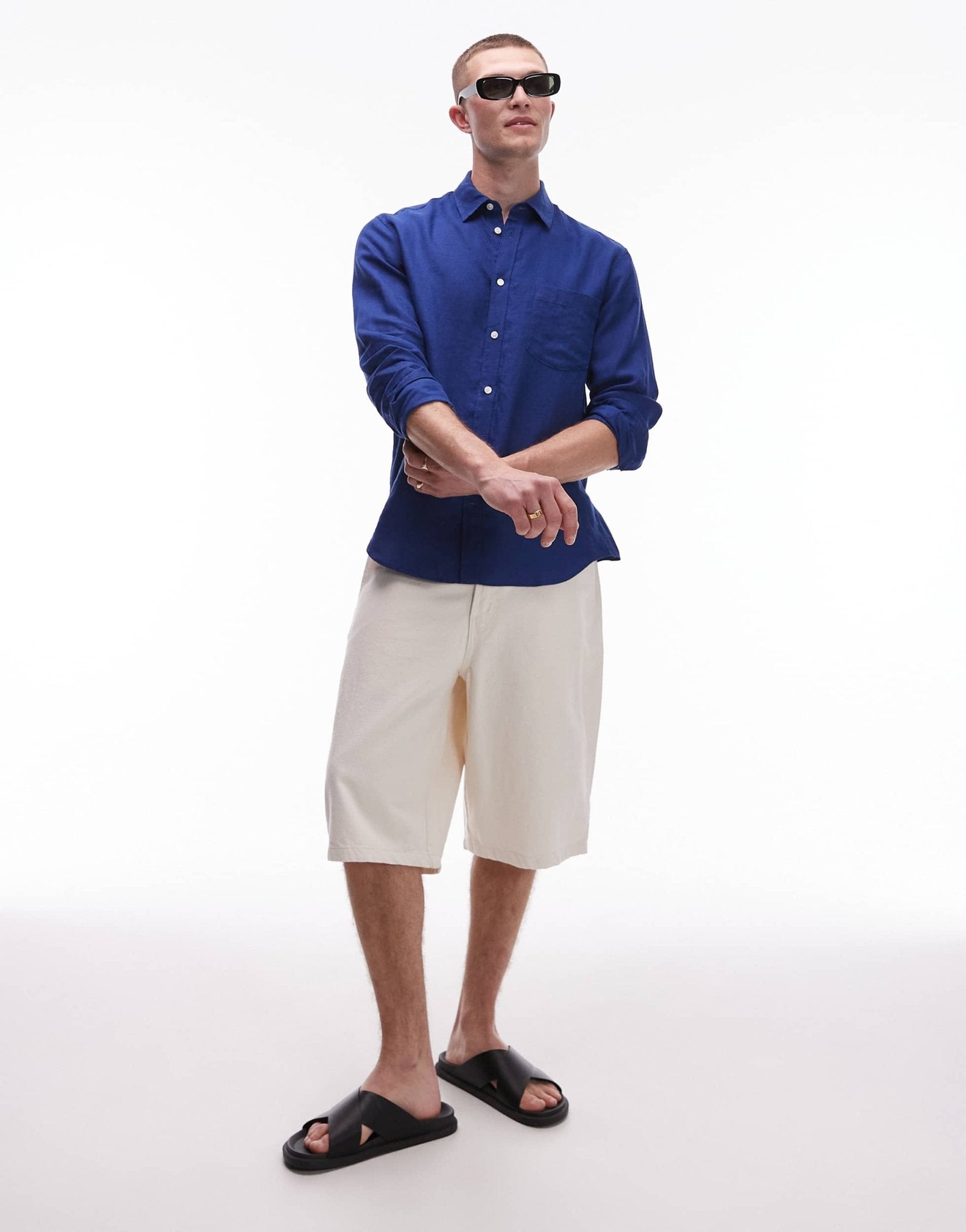 ARKET regular fit linen shirt in royal blue - ASOS Sample Sale