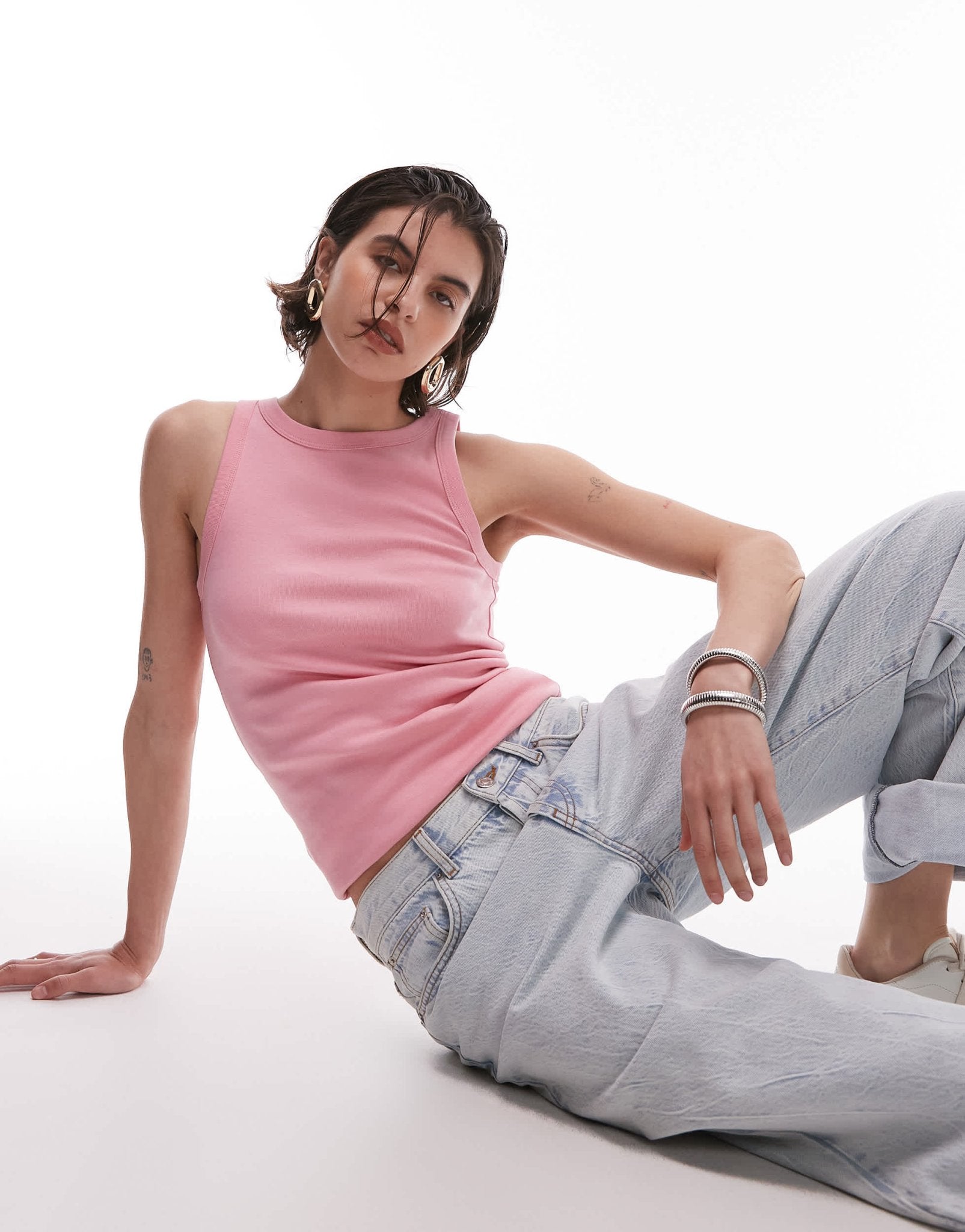 ARKET rib jersey vest top in light pink - ASOS Sample Sale