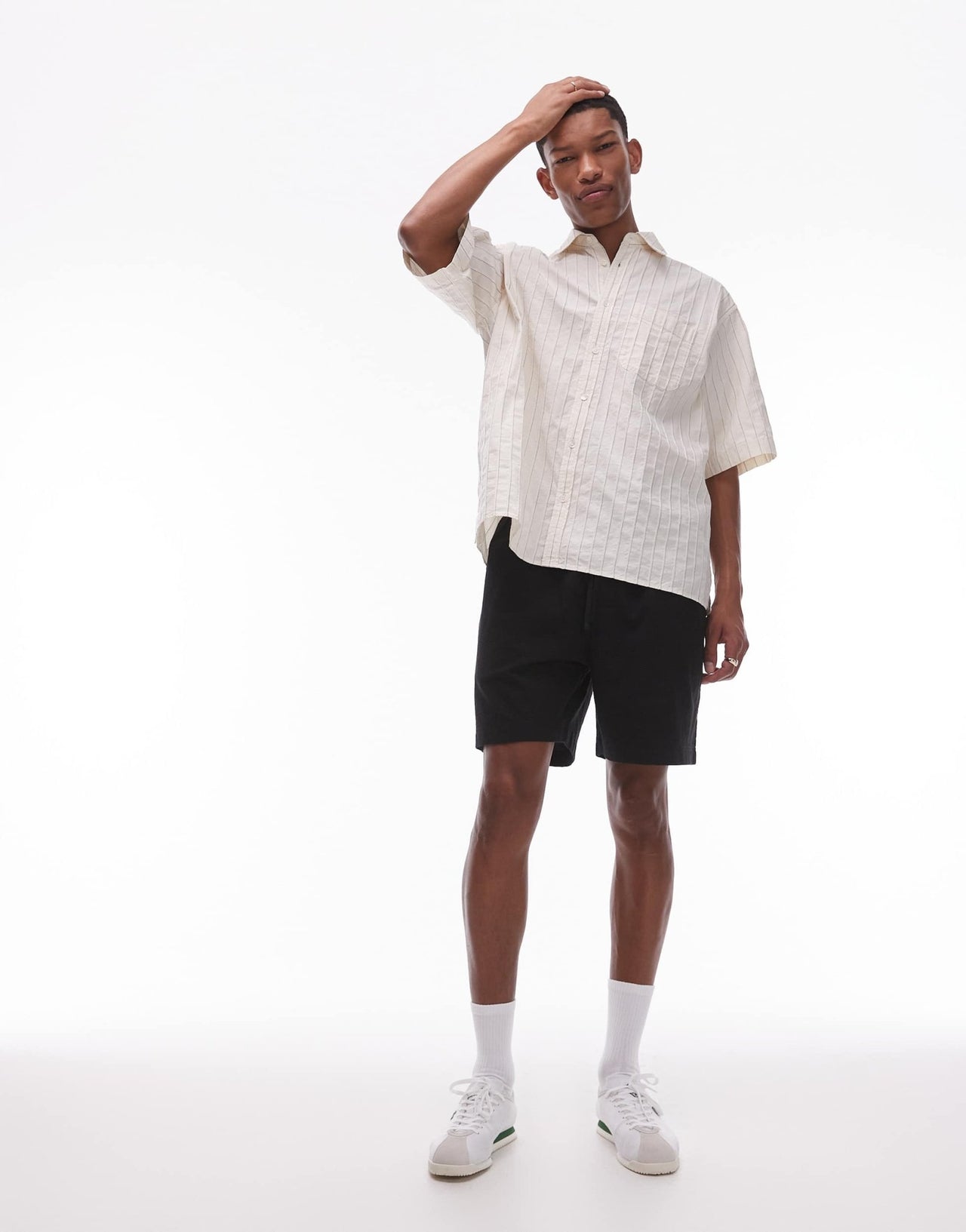 ARKET seersucker shorts with drawstring waist in black - ASOS Sample Sale