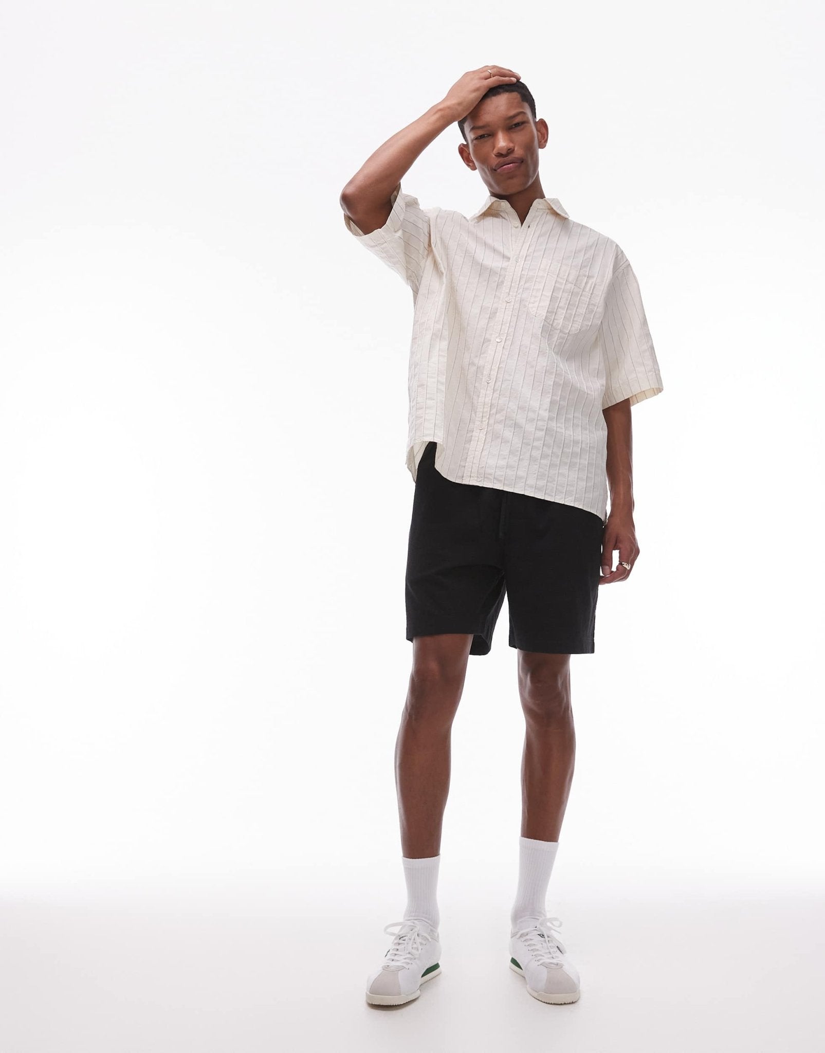ARKET seersucker shorts with drawstring waist in black - ASOS Sample Sale