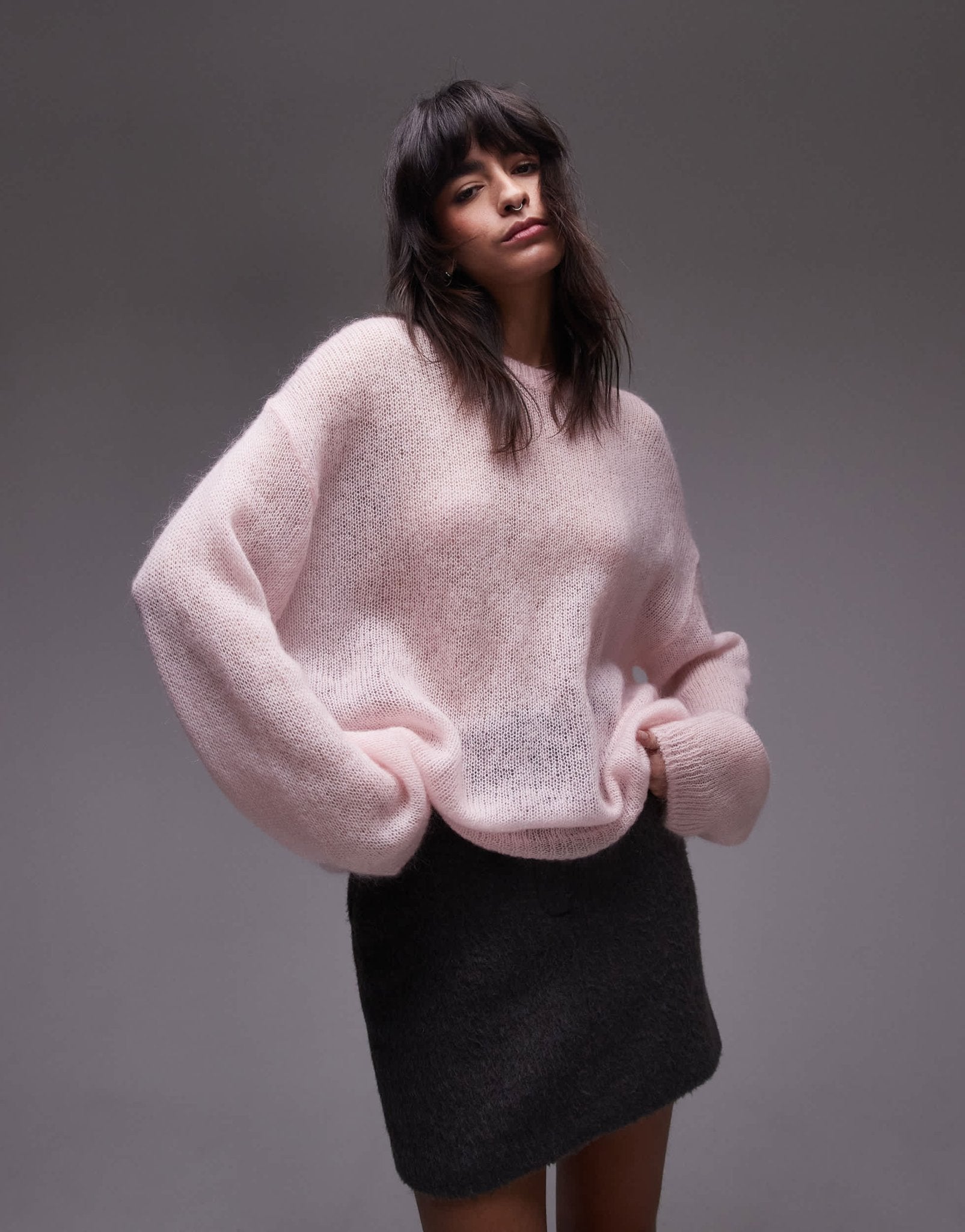 ARKET sheer mohair and wool blend knitted sweater in light pink - ASOS Sample Sale