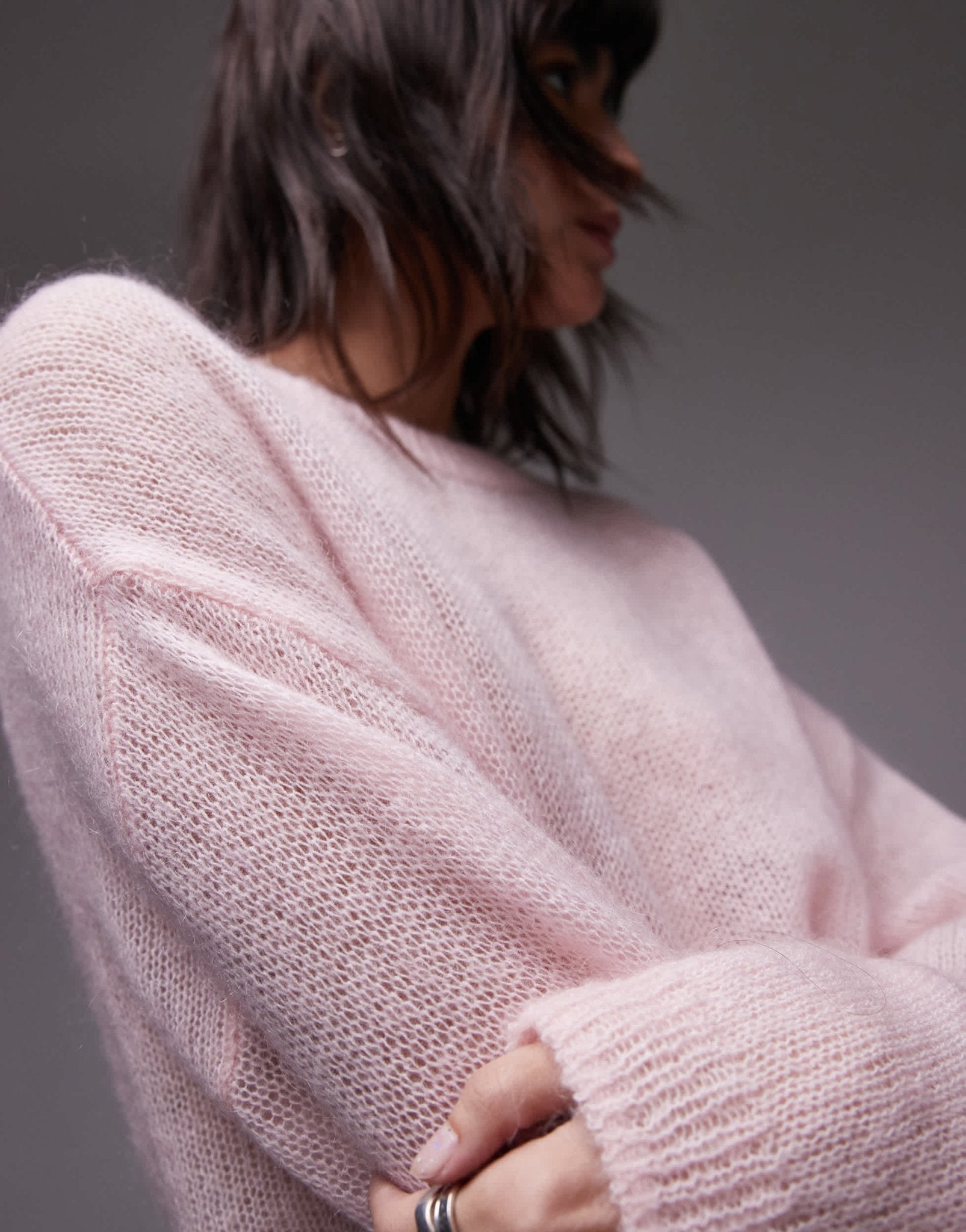 ARKET sheer mohair and wool blend knitted sweater in light pink - ASOS Sample Sale