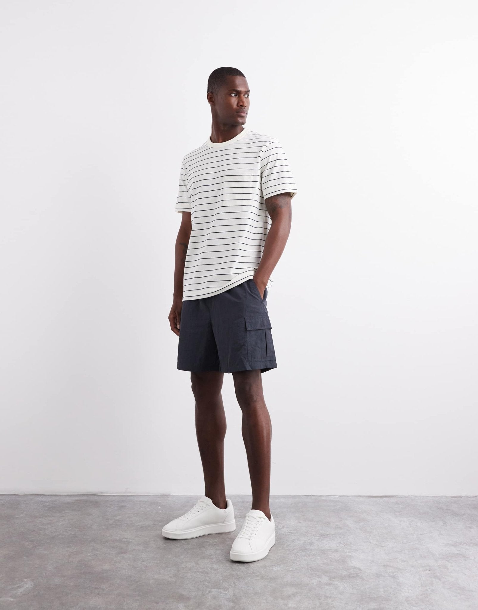 ARKET short sleeve t-shirt with pocket in white and blue stripes - ASOS Sample Sale