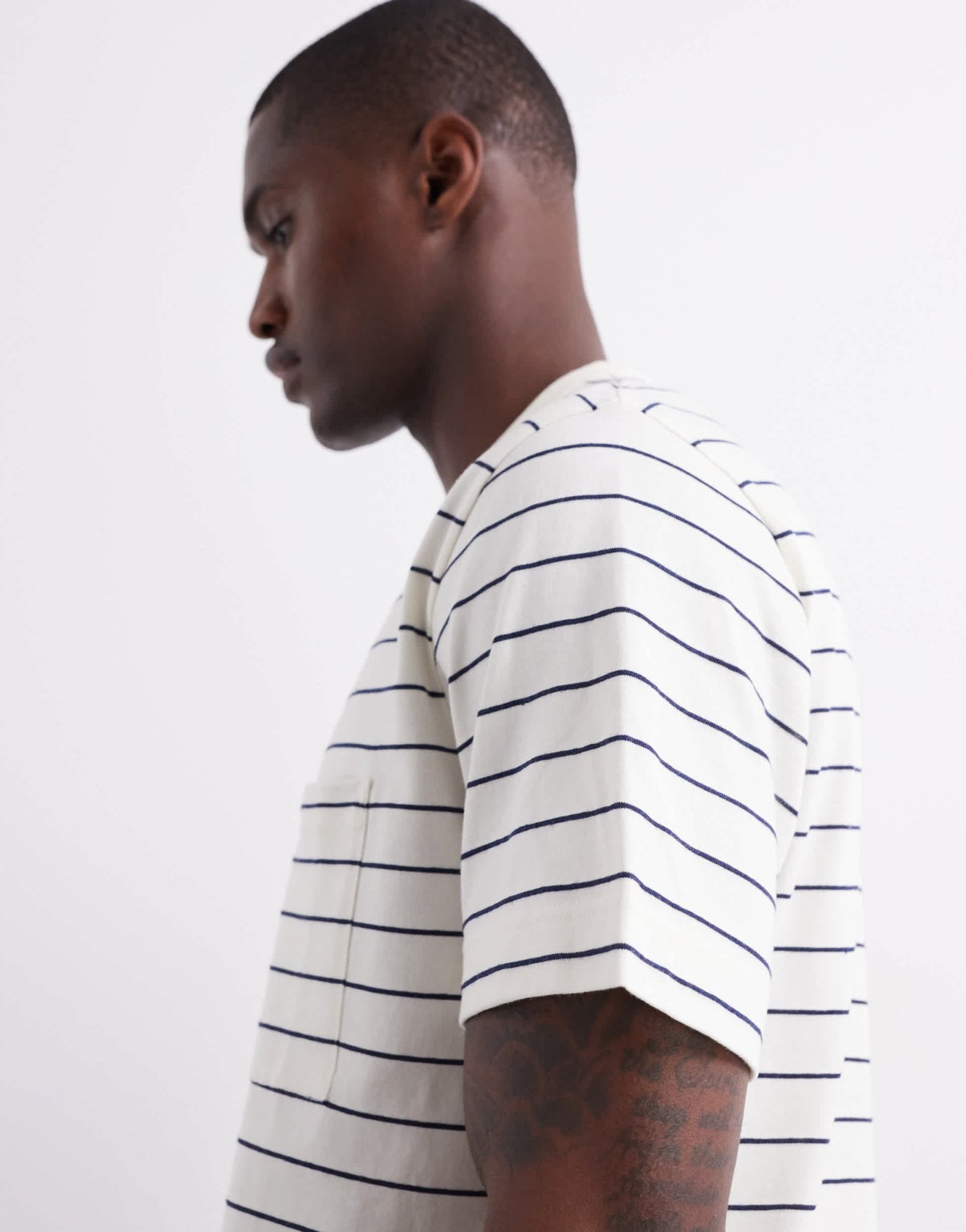 ARKET short sleeve t-shirt with pocket in white and blue stripes - ASOS Sample Sale