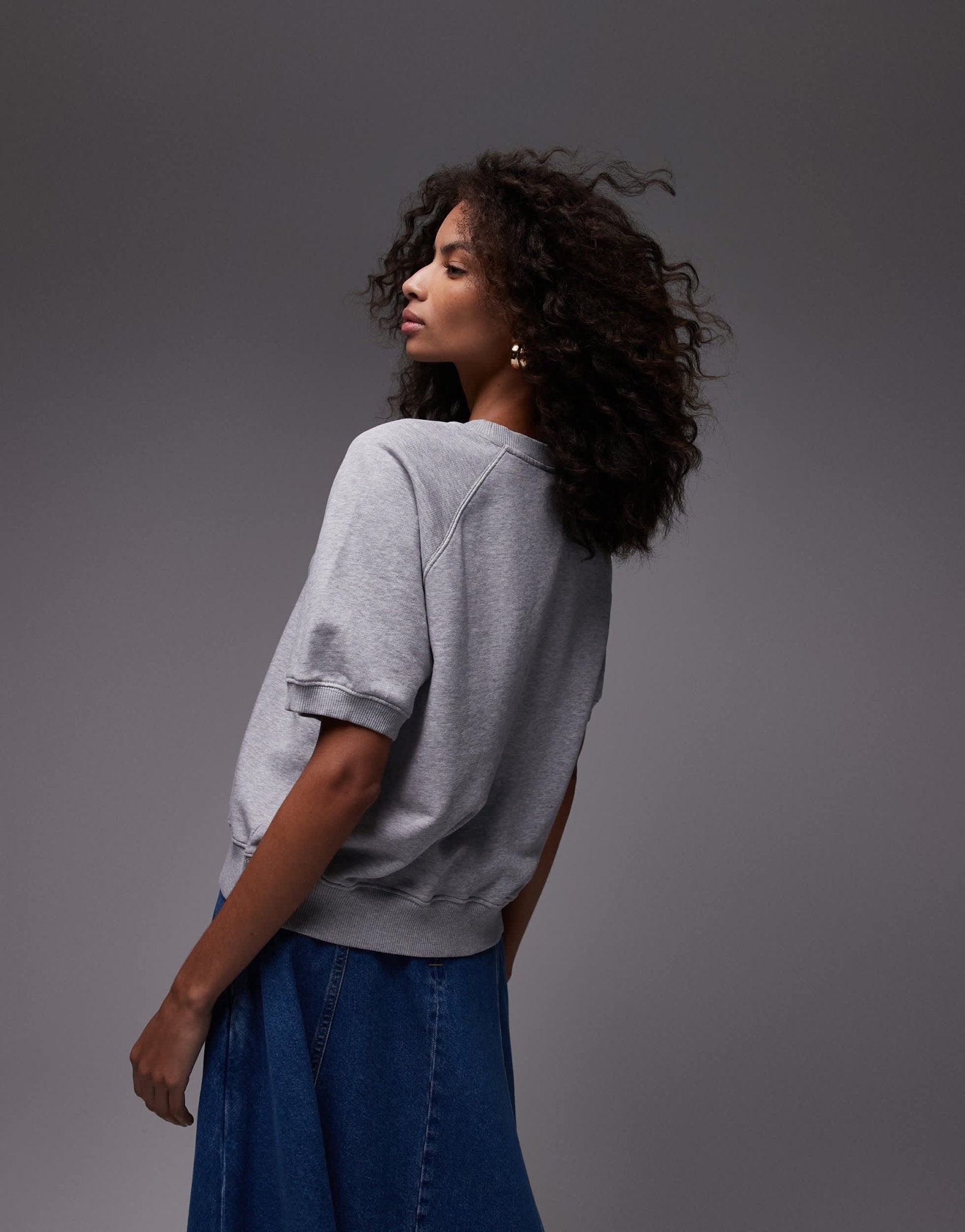 ARKET soft terry sweatshirt with short sleeves in grey melange - ASOS Sample Sale