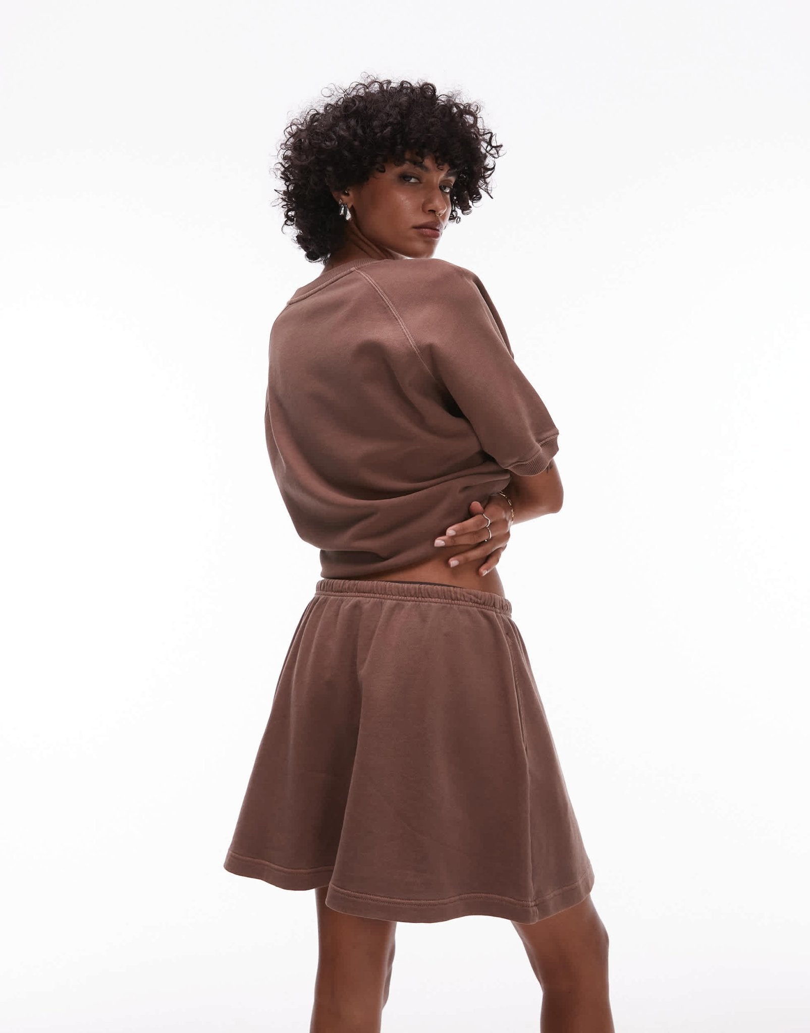 ARKET soft touch elasticated waist mini skirt in brown - ASOS Sample Sale