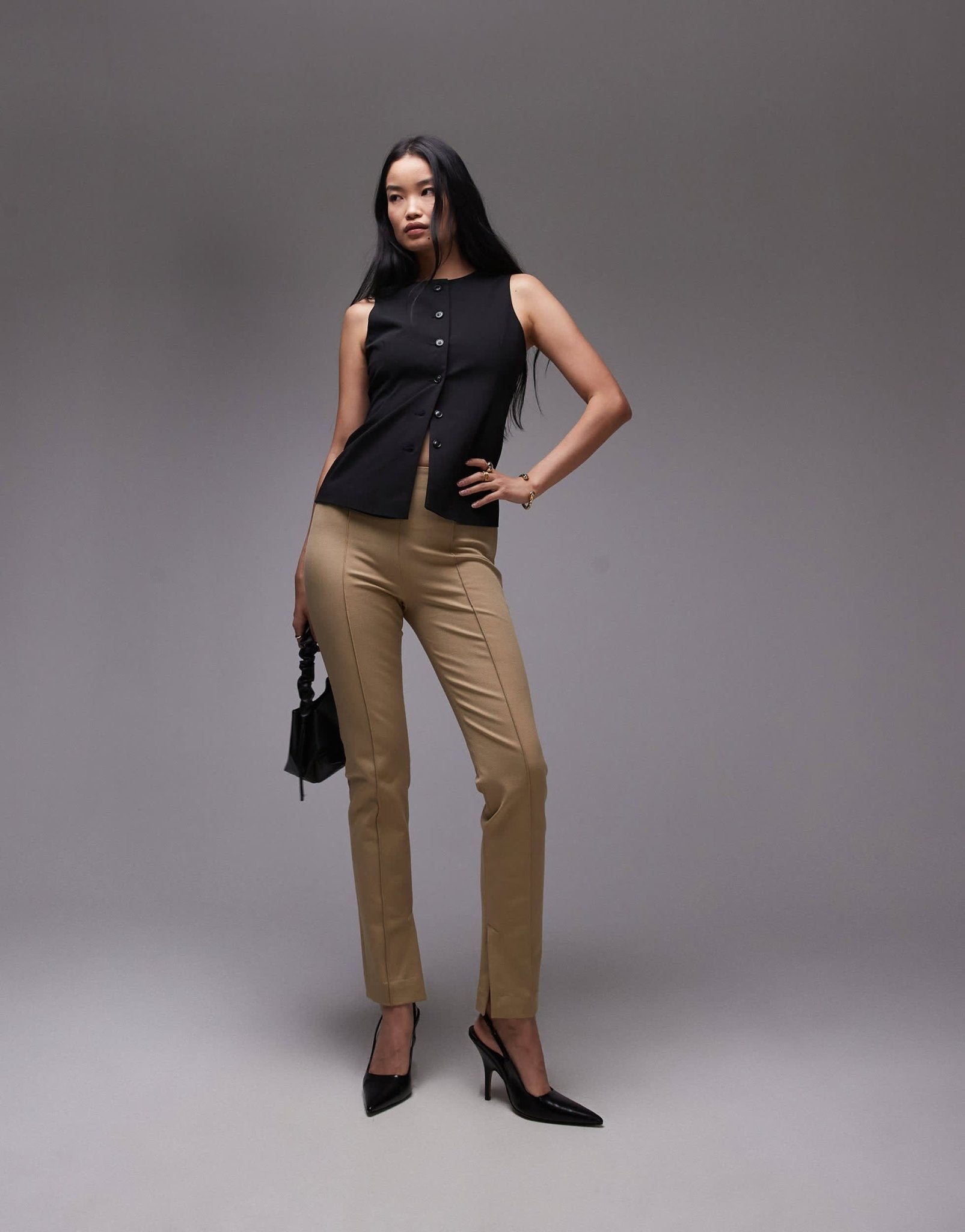 ARKET stretch slim leg trousers with zip hem in beige - ASOS Sample Sale