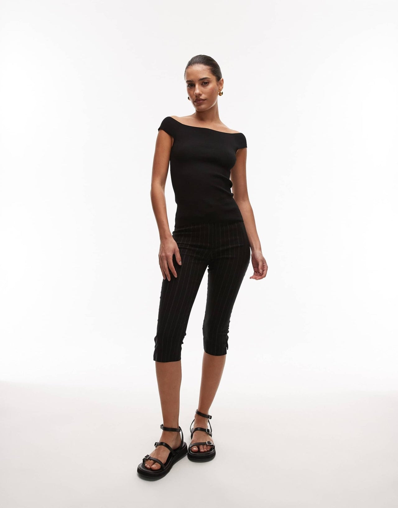 ARKET structured knit off shoulder top with sweetheart neckline in black - ASOS Sample Sale