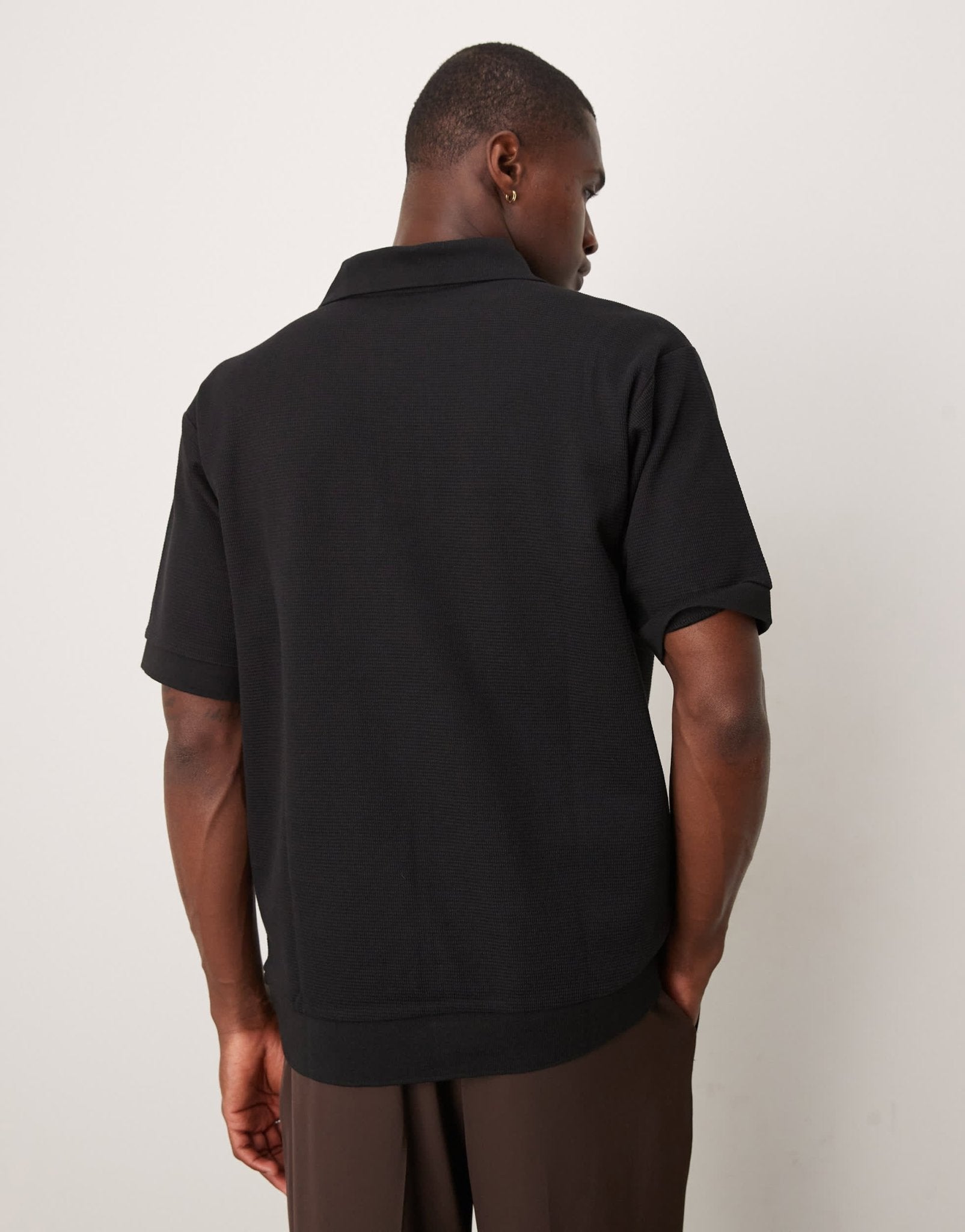ARKET textured heavyweight jersey polo in black - ASOS Sample Sale