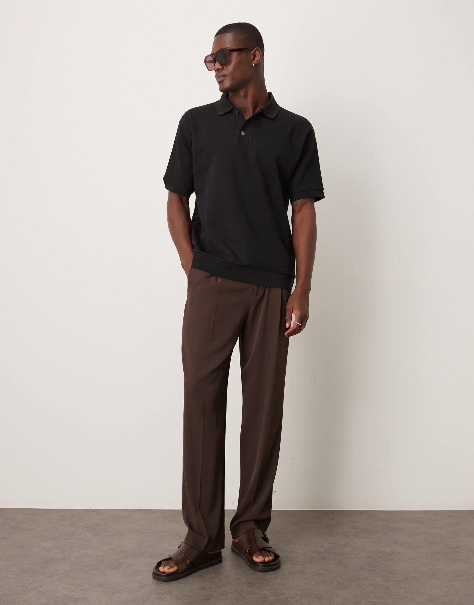 ARKET textured heavyweight jersey polo in black - ASOS Sample Sale