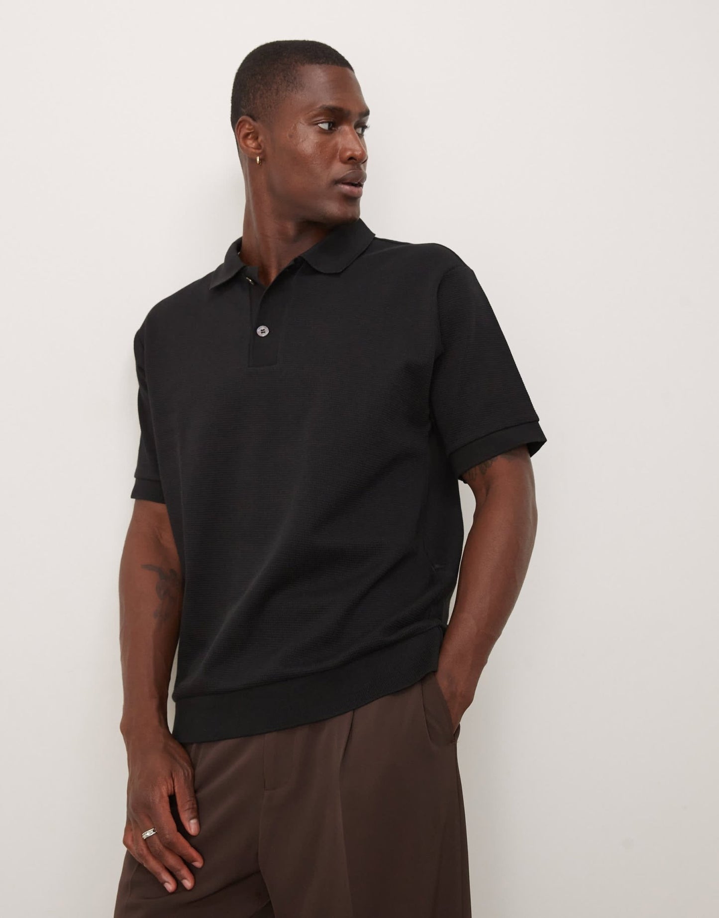ARKET textured heavyweight jersey polo in black - ASOS Sample Sale