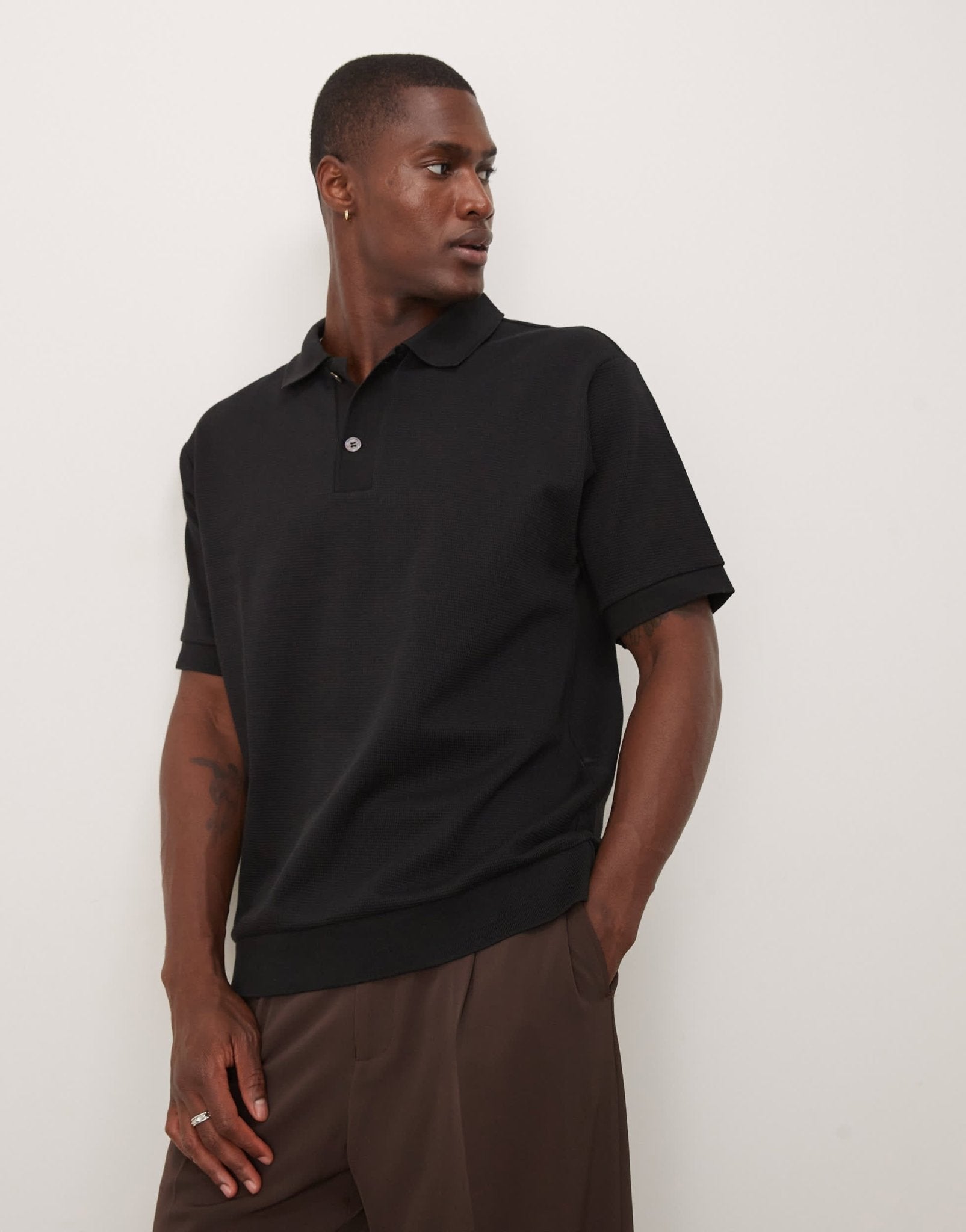 ARKET textured heavyweight jersey polo in black - ASOS Sample Sale