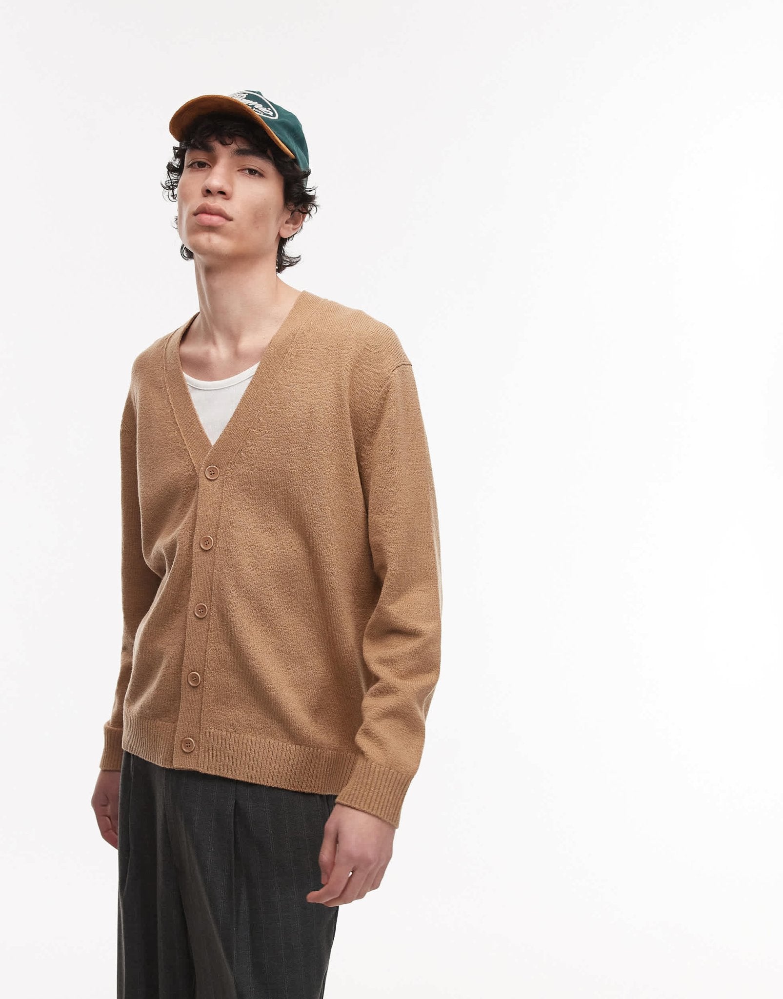 ARKET textured lightweight knitted cardigan in camel beige - ASOS Sample Sale