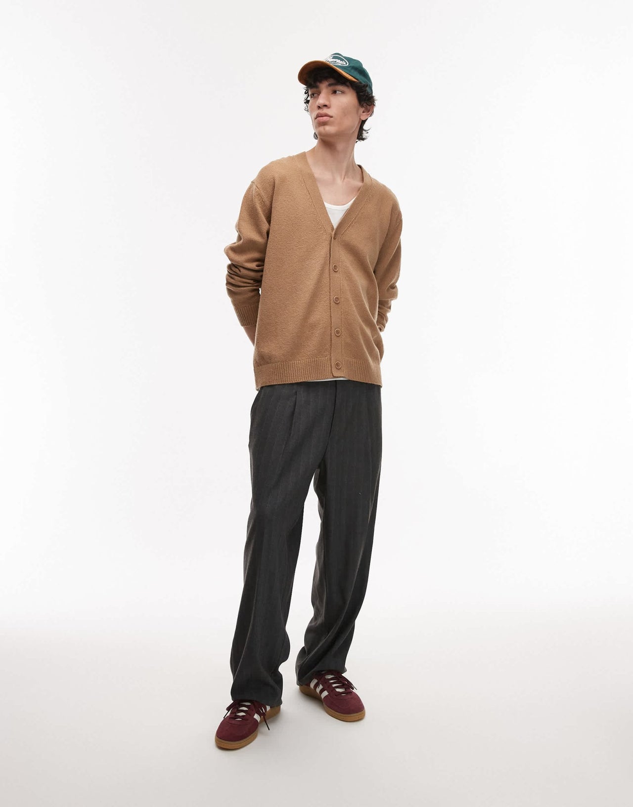 ARKET textured lightweight knitted cardigan in camel beige - ASOS Sample Sale