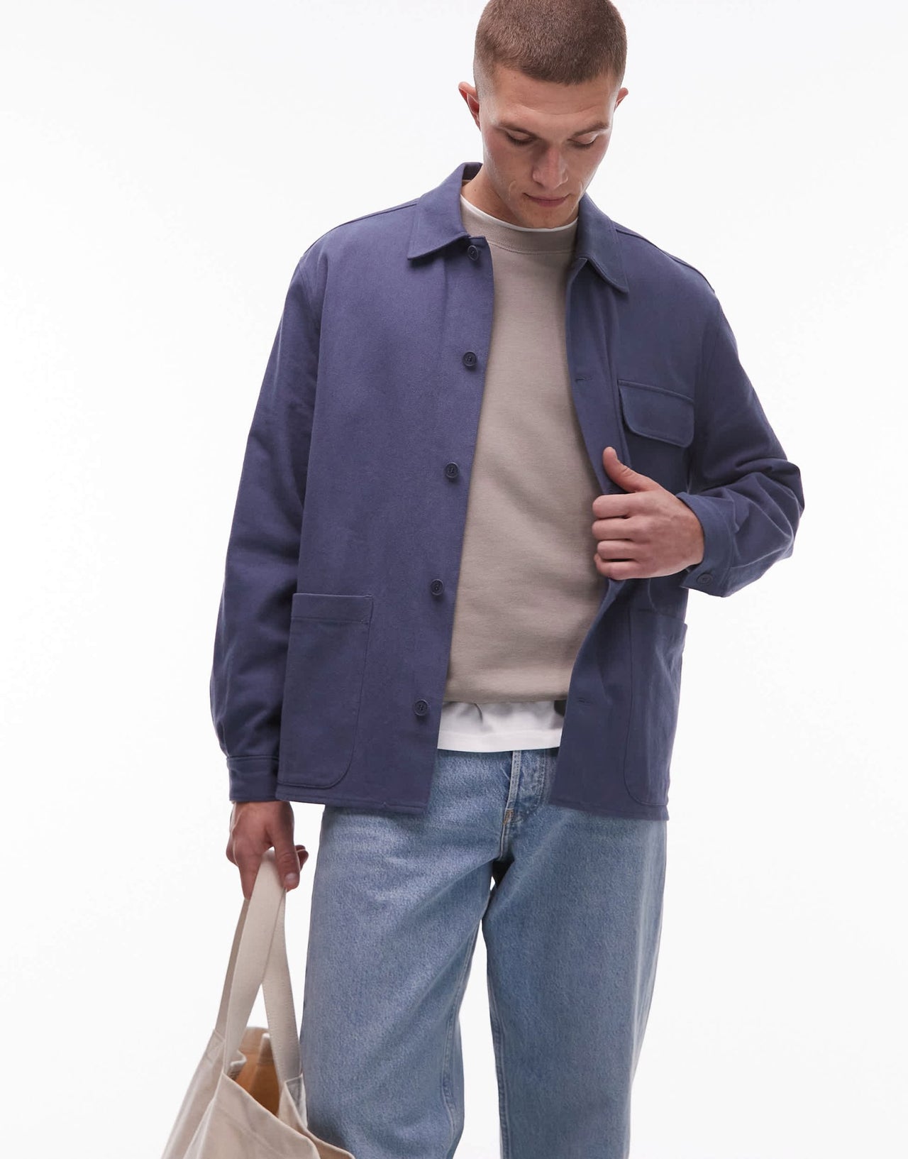 ARKET textured linen blend overshirt in blue - ASOS Sample Sale