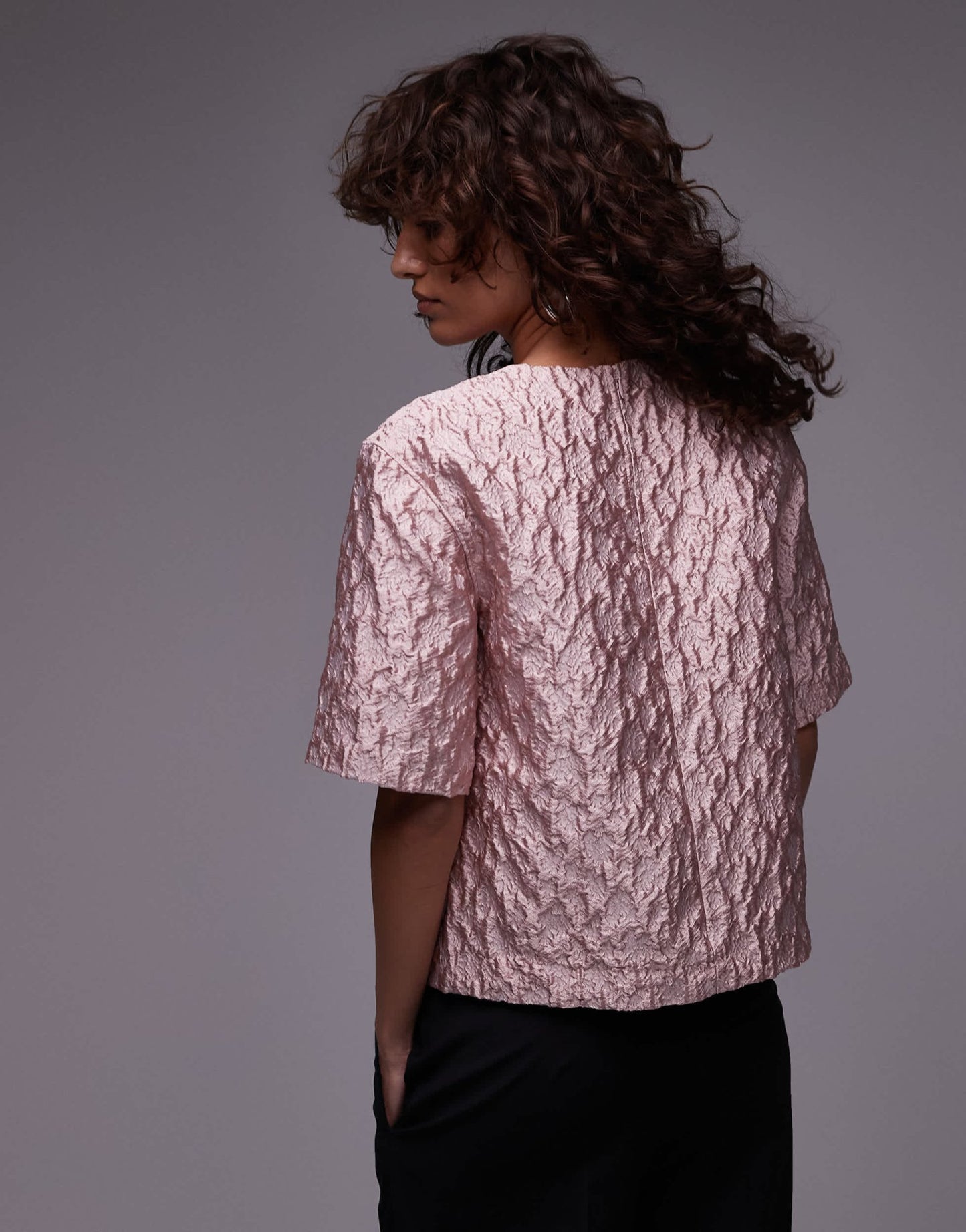 ARKET textured metallic jacquard oversized t-shirt top in pink - ASOS Sample Sale