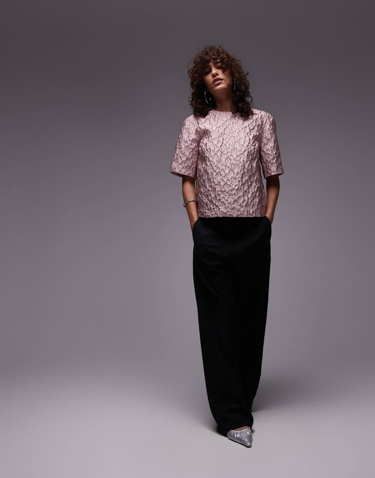 ARKET textured metallic jacquard oversized t-shirt top in pink - ASOS Sample Sale