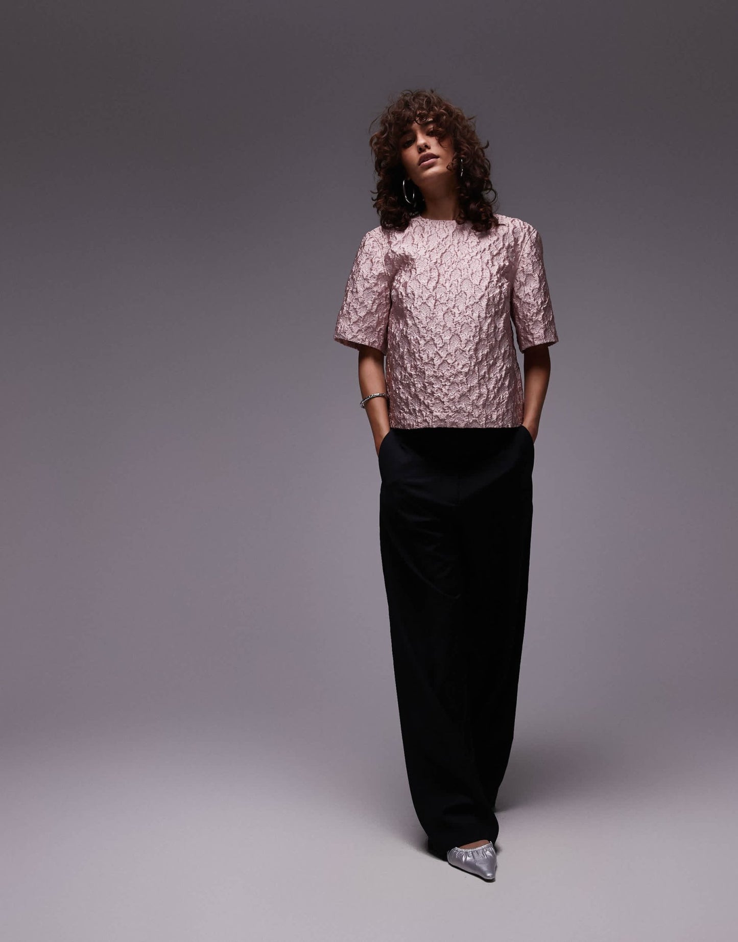 ARKET textured metallic jacquard oversized t-shirt top in pink - ASOS Sample Sale