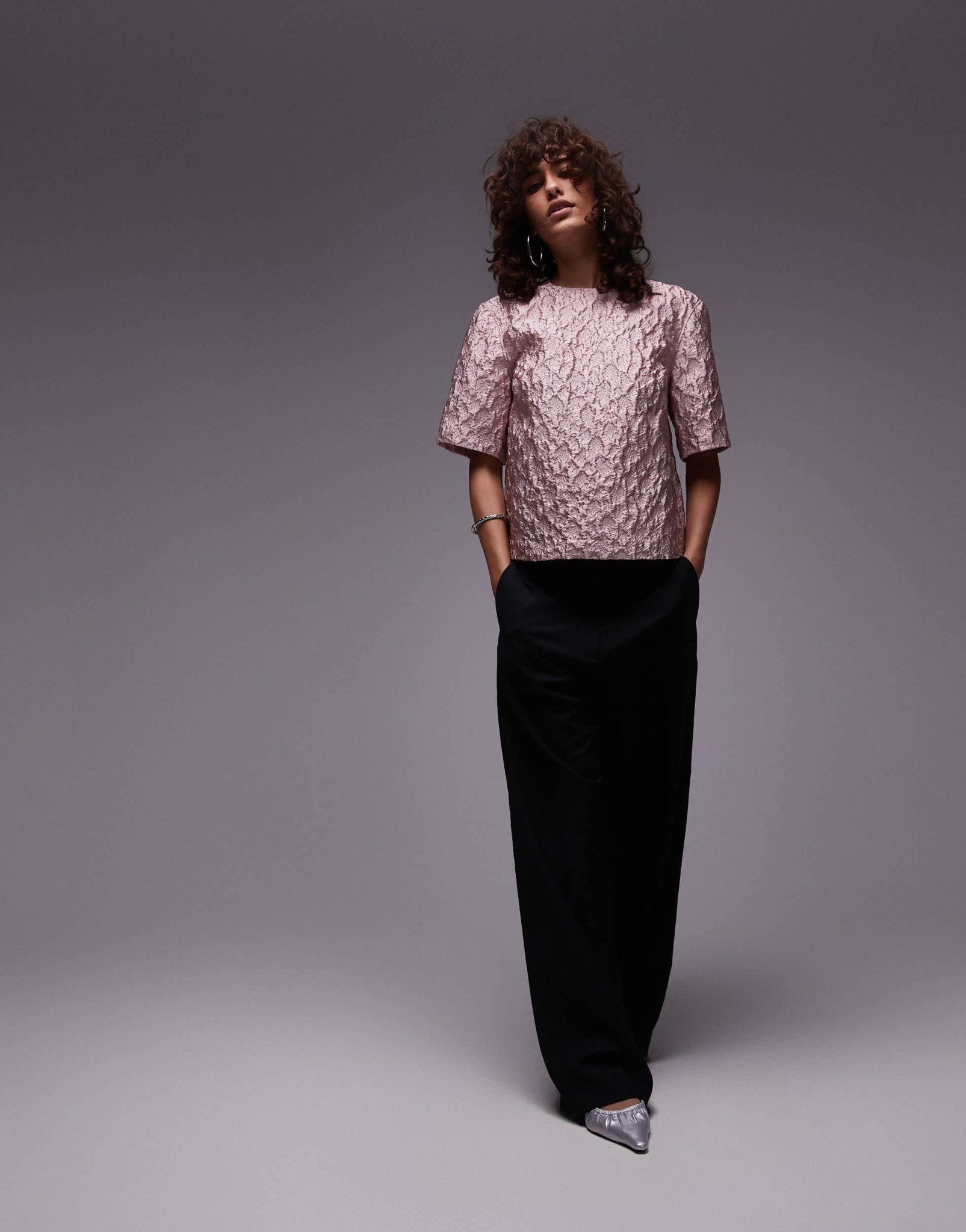 ARKET textured metallic jacquard oversized t-shirt top in pink - ASOS Sample Sale