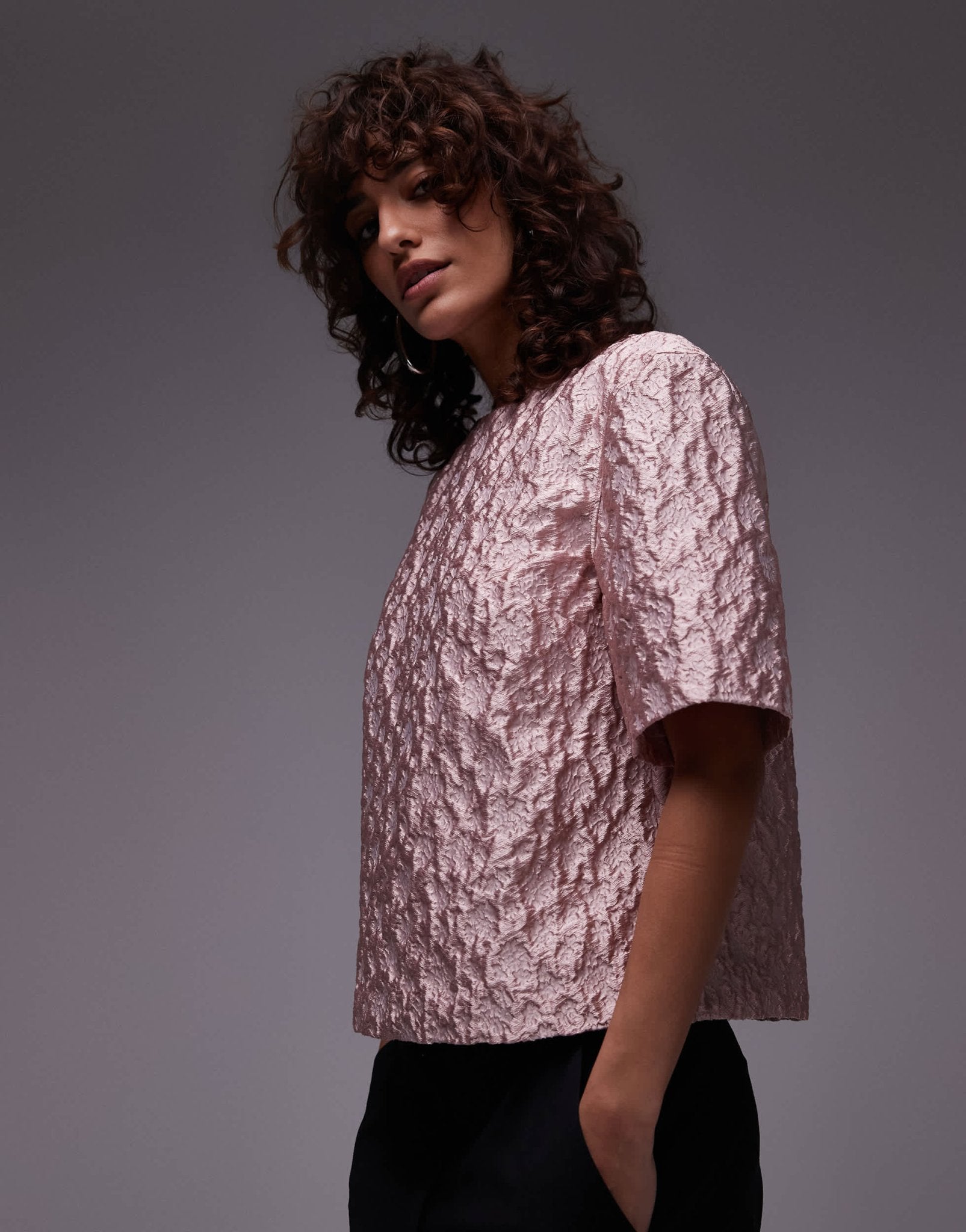 ARKET textured metallic jacquard oversized t-shirt top in pink - ASOS Sample Sale