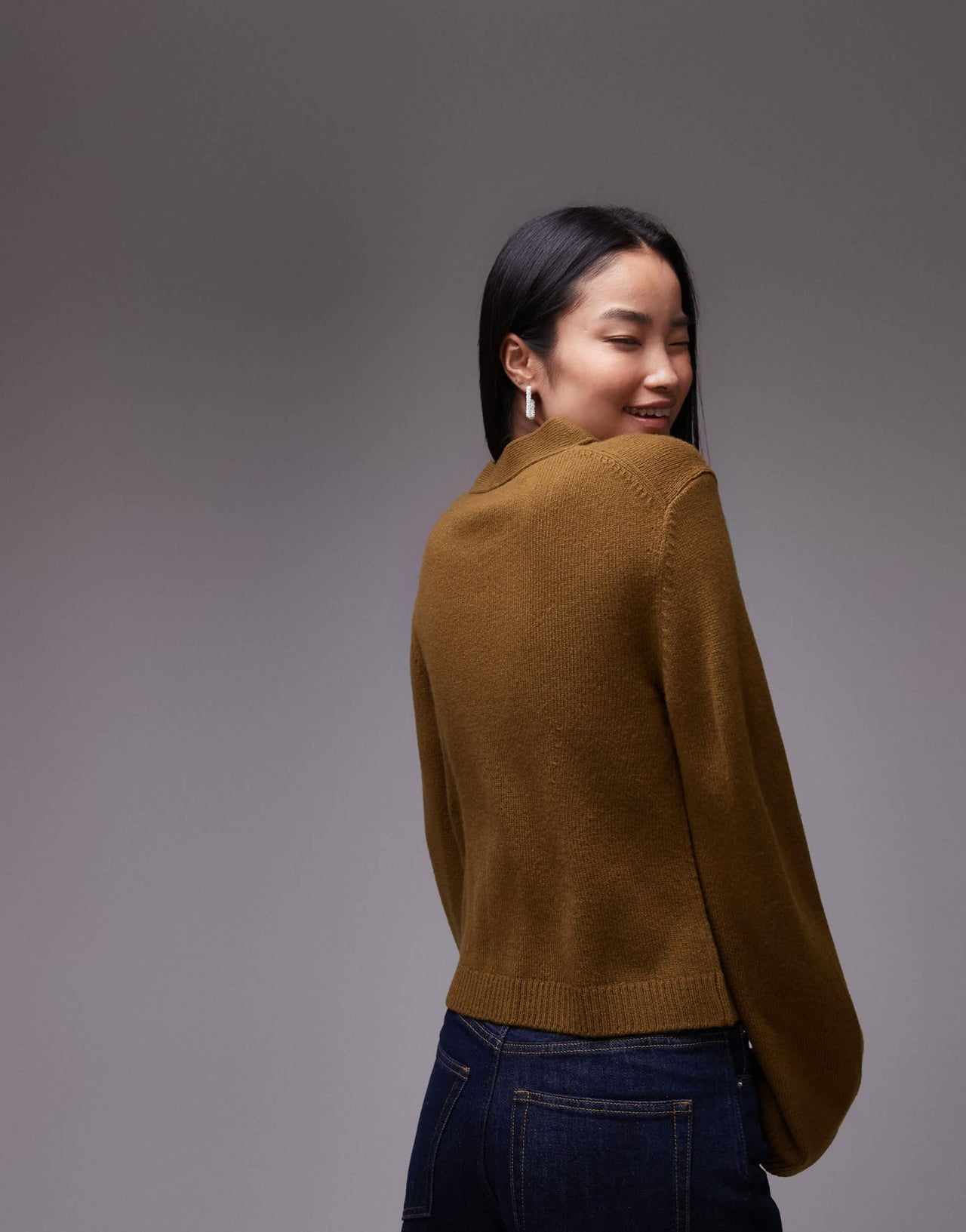 ARKET textured yarn wool cardigan with v - neck and front pockets in khaki brown - ASOS Sample Sale