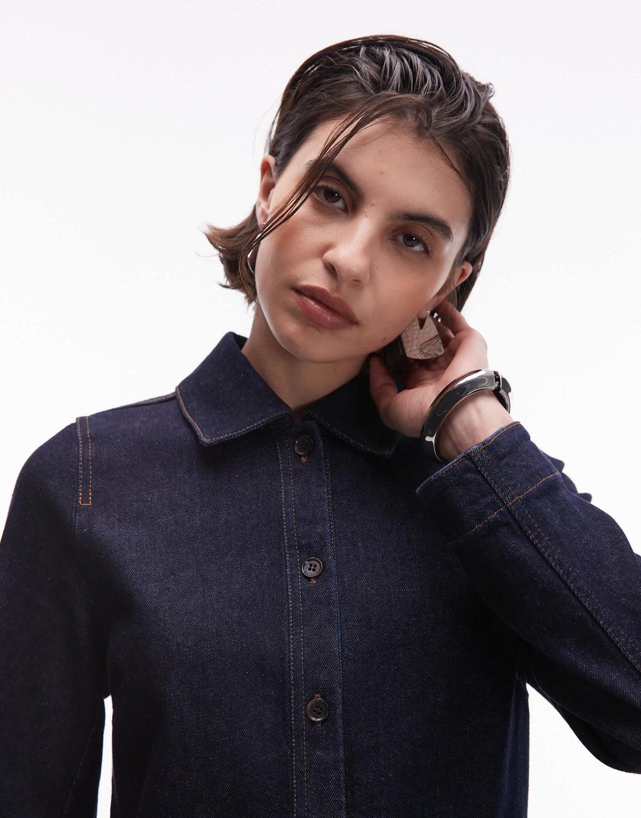 ARKET utility denim mini dress with patch front pockets in clean indigo wash - ASOS Sample Sale