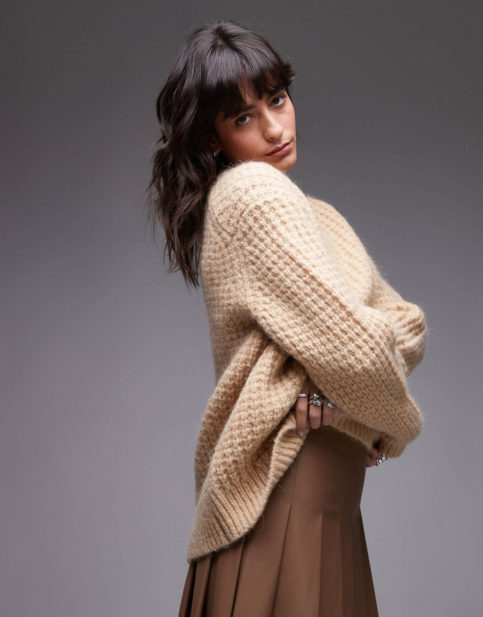 ARKET waffle rib knit oversized sweater in beige - ASOS Sample Sale