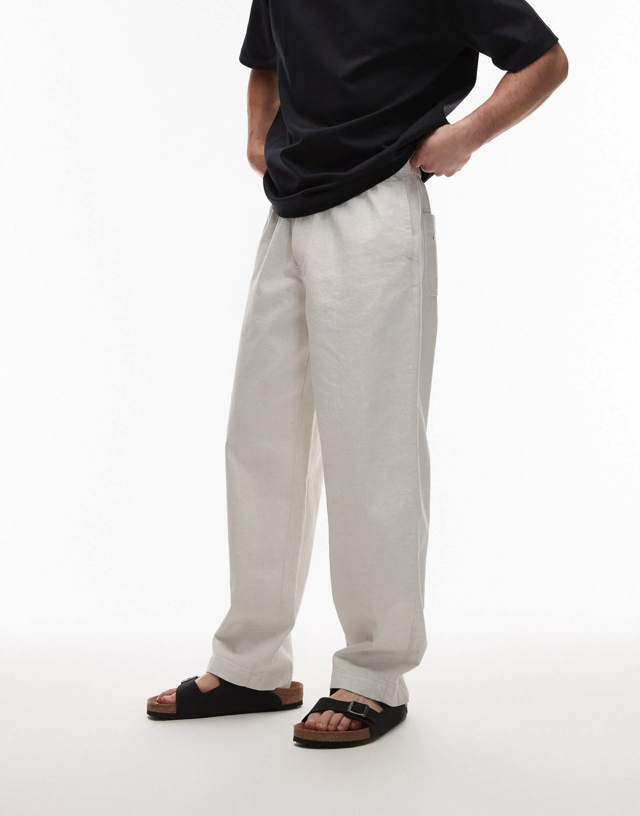 ARKET wide fit drawstring workwear trousers in beige - ASOS Sample Sale