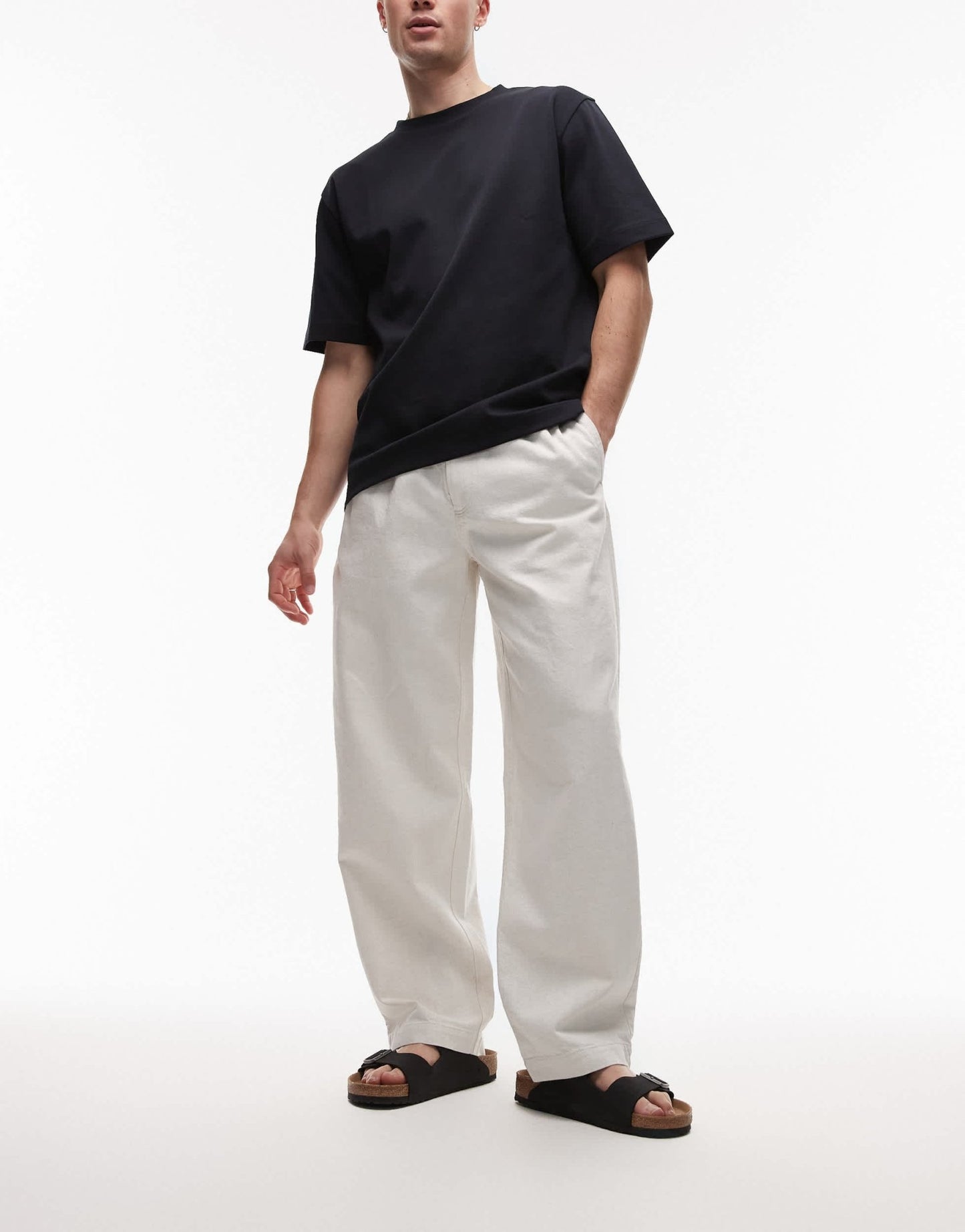 ARKET wide fit drawstring workwear trousers in beige - ASOS Sample Sale