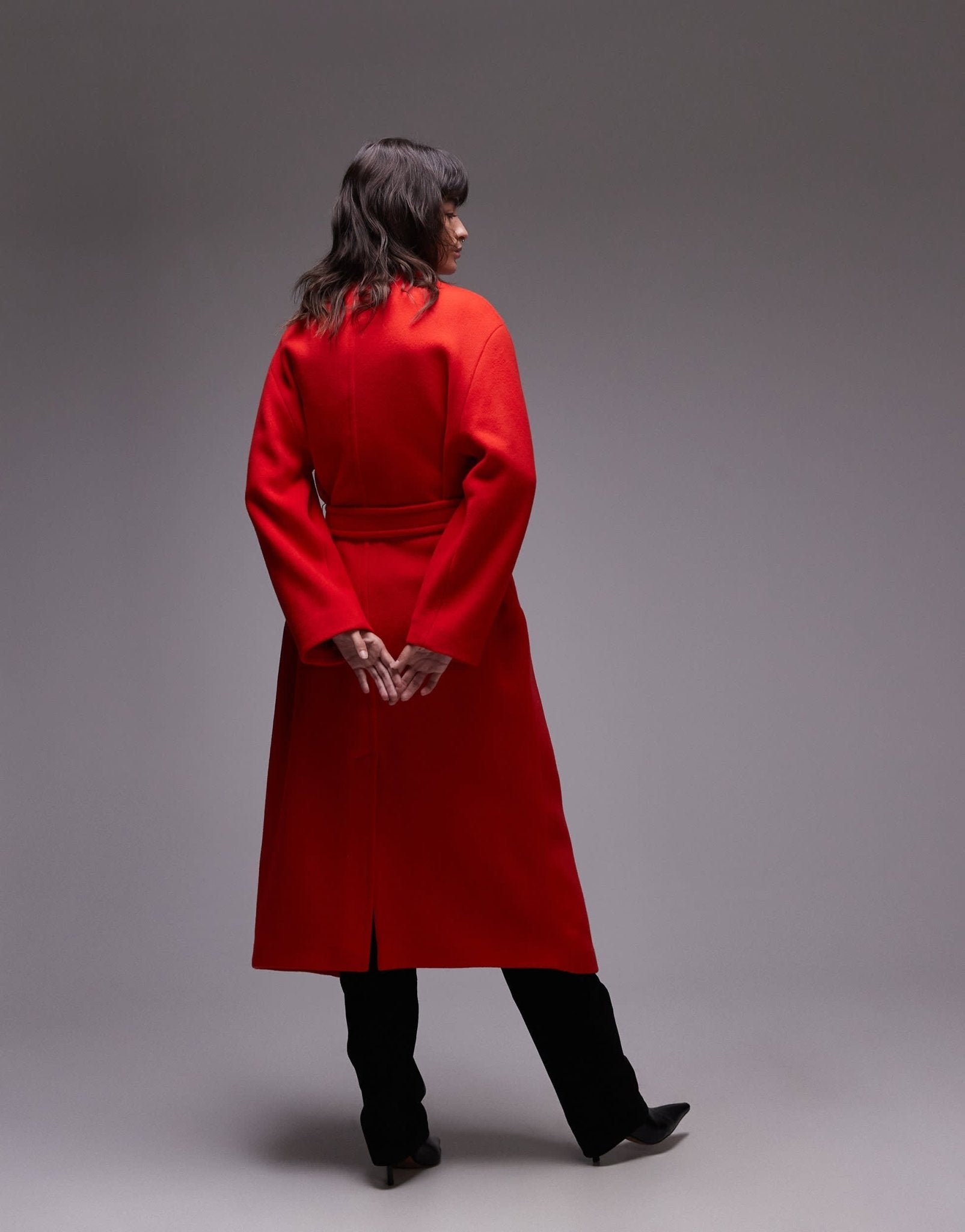 ARKET wool belted midaxi coat with sculptural sleeves in red - ASOS Sample Sale