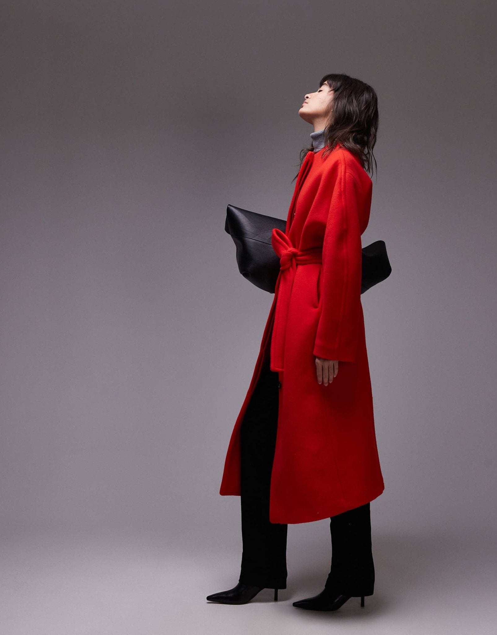 ARKET wool belted midaxi coat with sculptural sleeves in red - ASOS Sample Sale