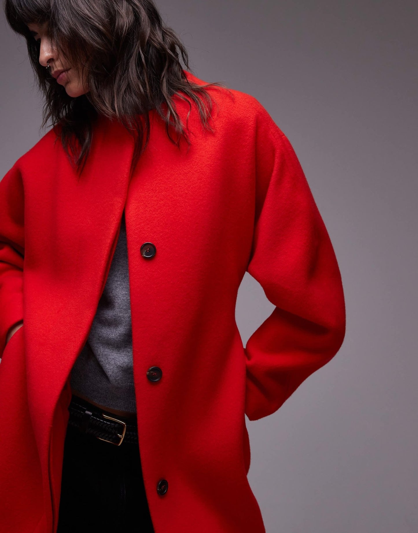 ARKET wool belted midaxi coat with sculptural sleeves in red - ASOS Sample Sale