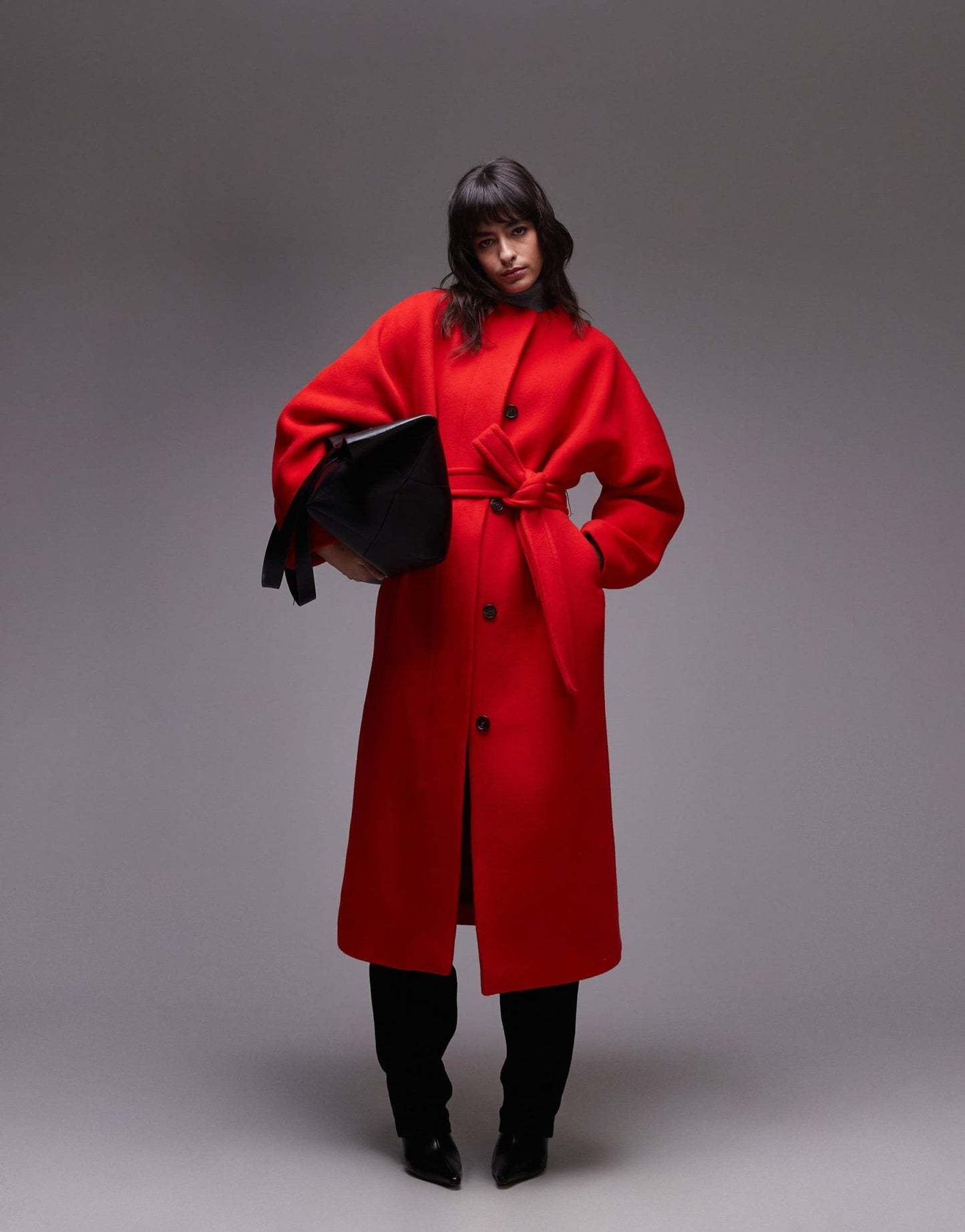 ARKET wool belted midaxi coat with sculptural sleeves in red - ASOS Sample Sale