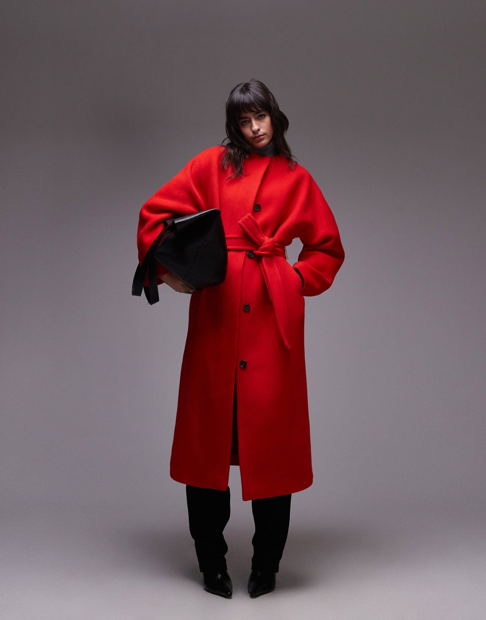 ARKET wool belted midaxi coat with sculptural sleeves in red - ASOS Sample Sale