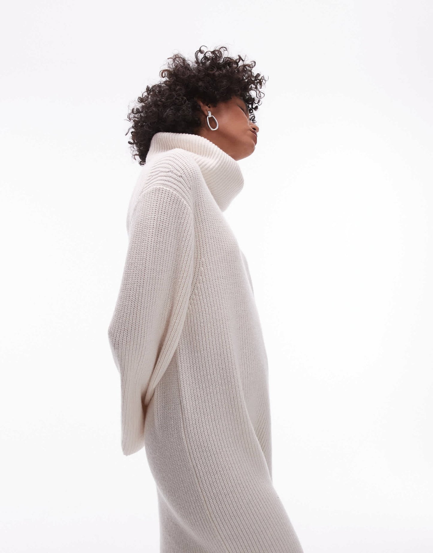 ARKET wool knitted midaxi dress with cowl funnel neck in off white - ASOS Sample Sale