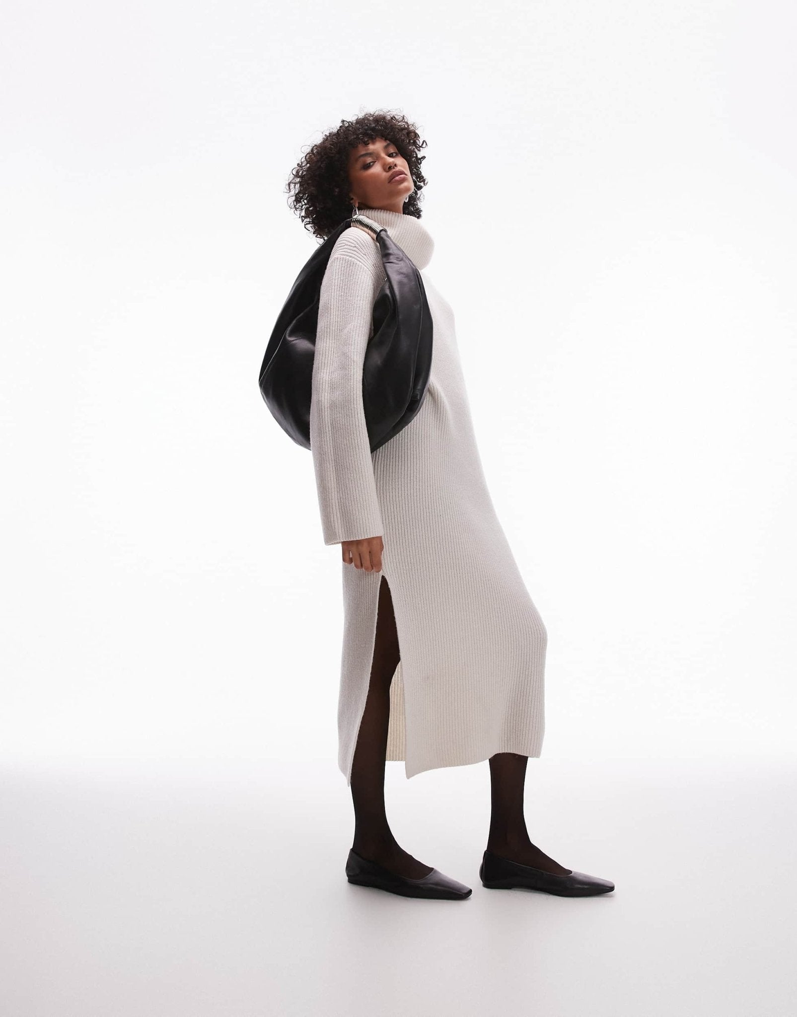 ARKET wool knitted midaxi dress with cowl funnel neck in off white - ASOS Sample Sale