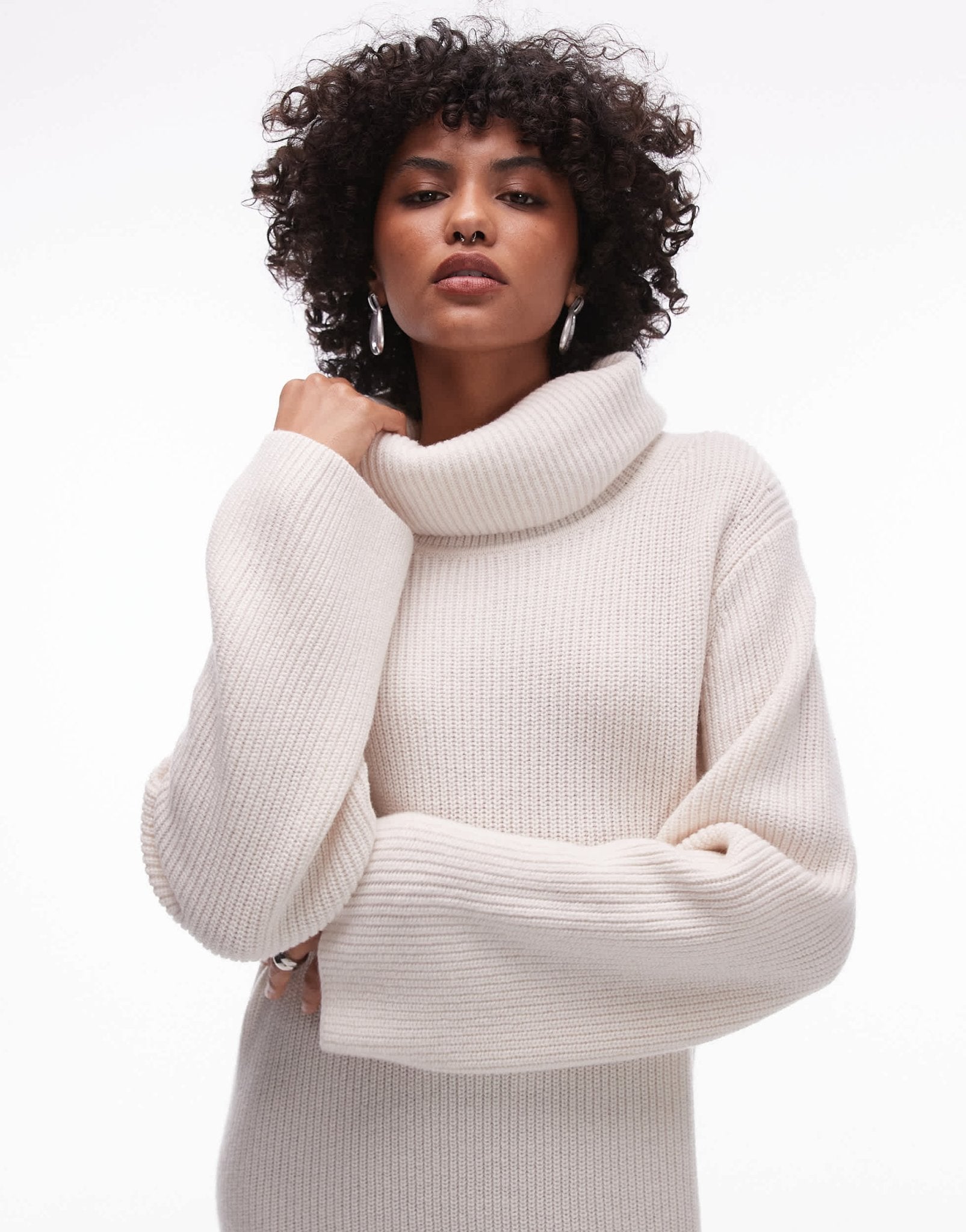 ARKET wool knitted midaxi dress with cowl funnel neck in off white - ASOS Sample Sale