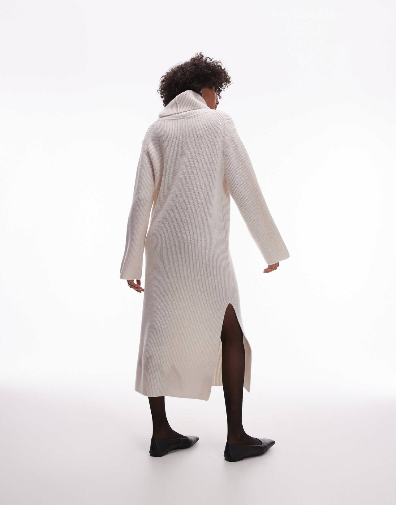 ARKET wool knitted midaxi dress with cowl funnel neck in off white - ASOS Sample Sale