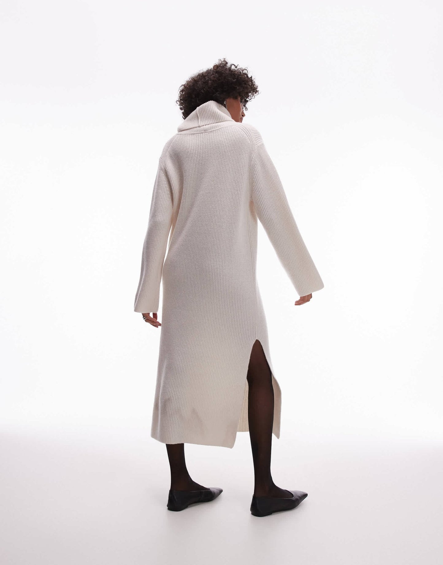 ARKET wool knitted midaxi dress with cowl funnel neck in off white - ASOS Sample Sale