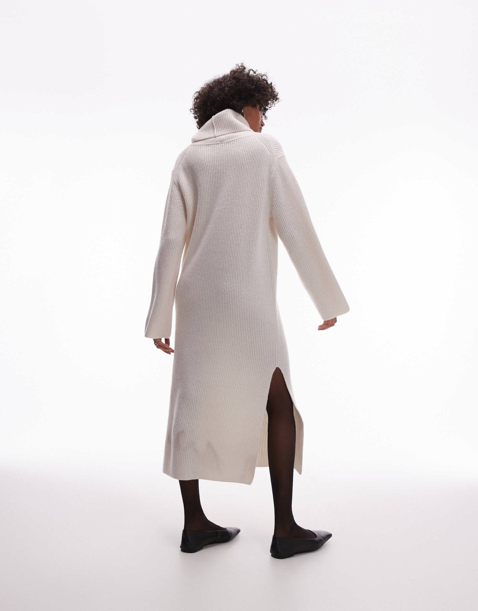 ARKET wool knitted midaxi dress with cowl funnel neck in off white - ASOS Sample Sale