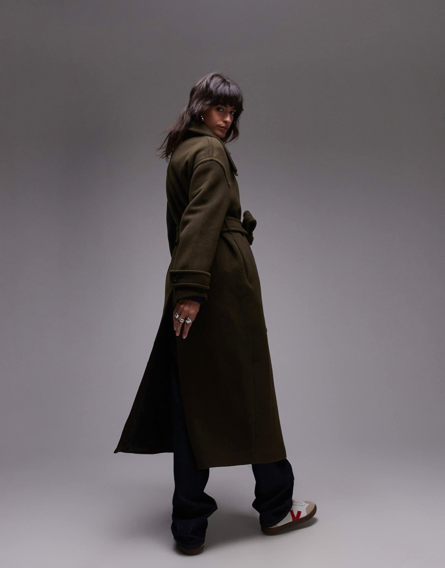 ARKET wool maxi belted trench coat with side splits in Khaki - ASOS Sample Sale