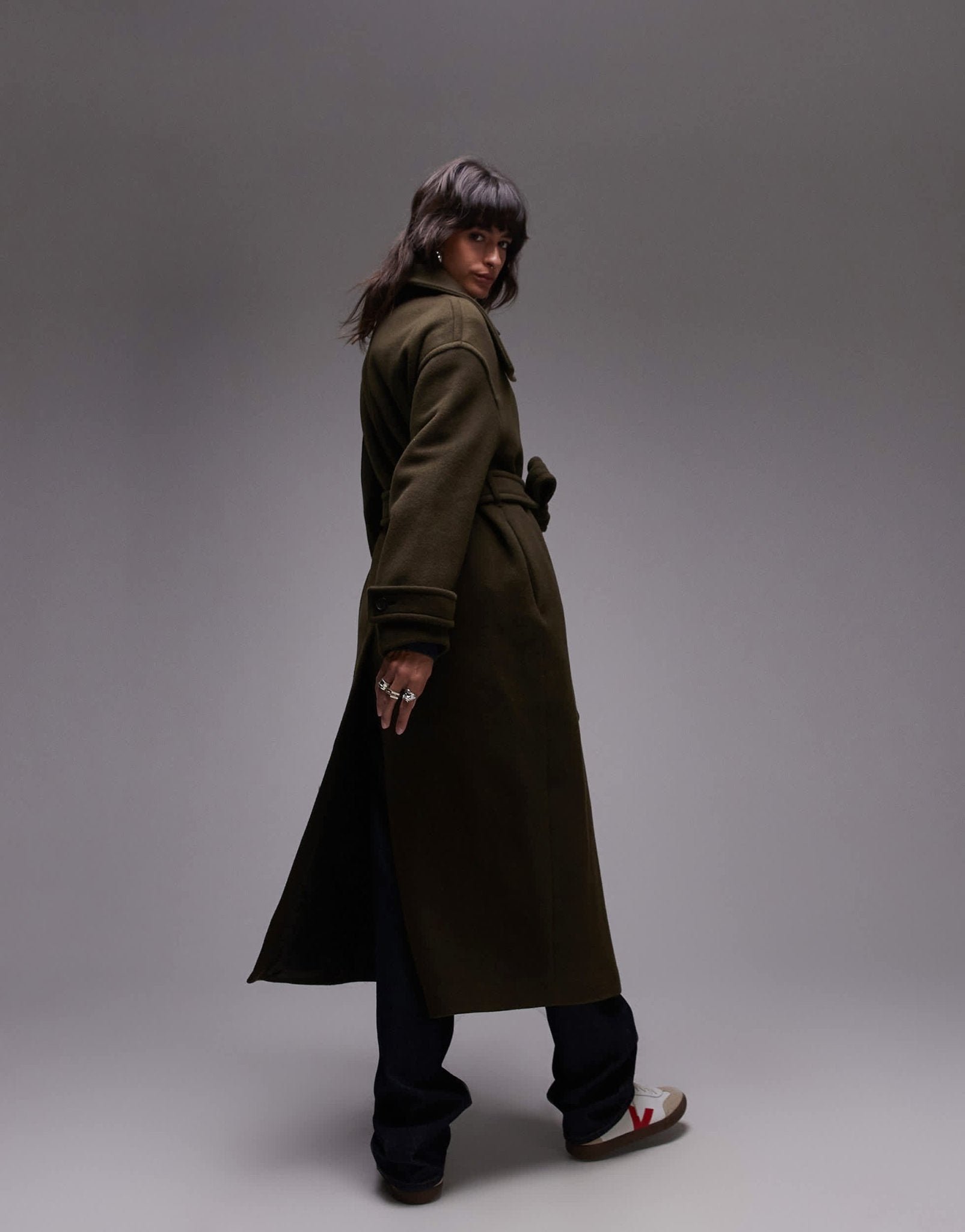 ARKET wool maxi belted trench coat with side splits in Khaki - ASOS Sample Sale