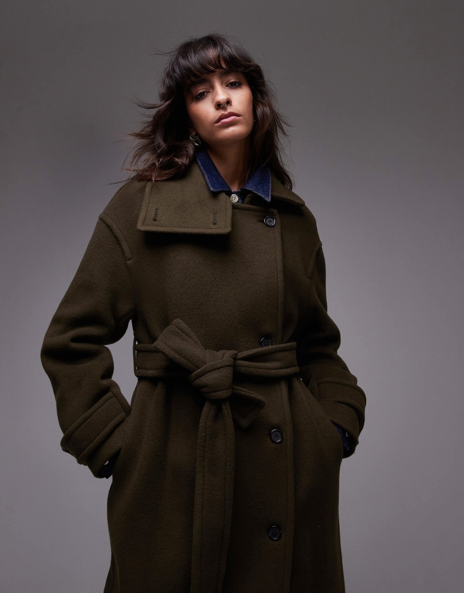 ARKET wool maxi belted trench coat with side splits in Khaki - ASOS Sample Sale