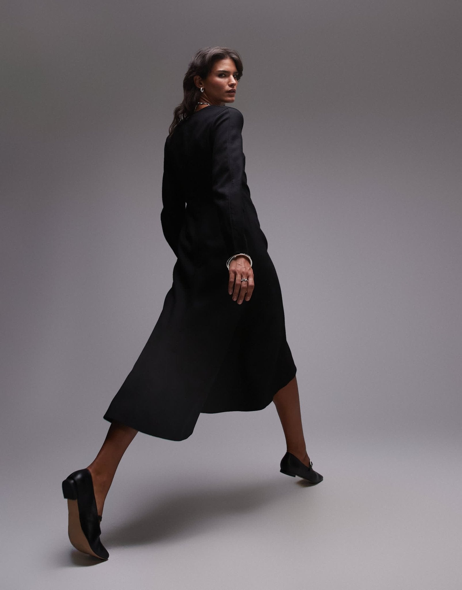 ARKET wool mix maxi dress with v - neck and high low hem in black - ASOS Sample Sale